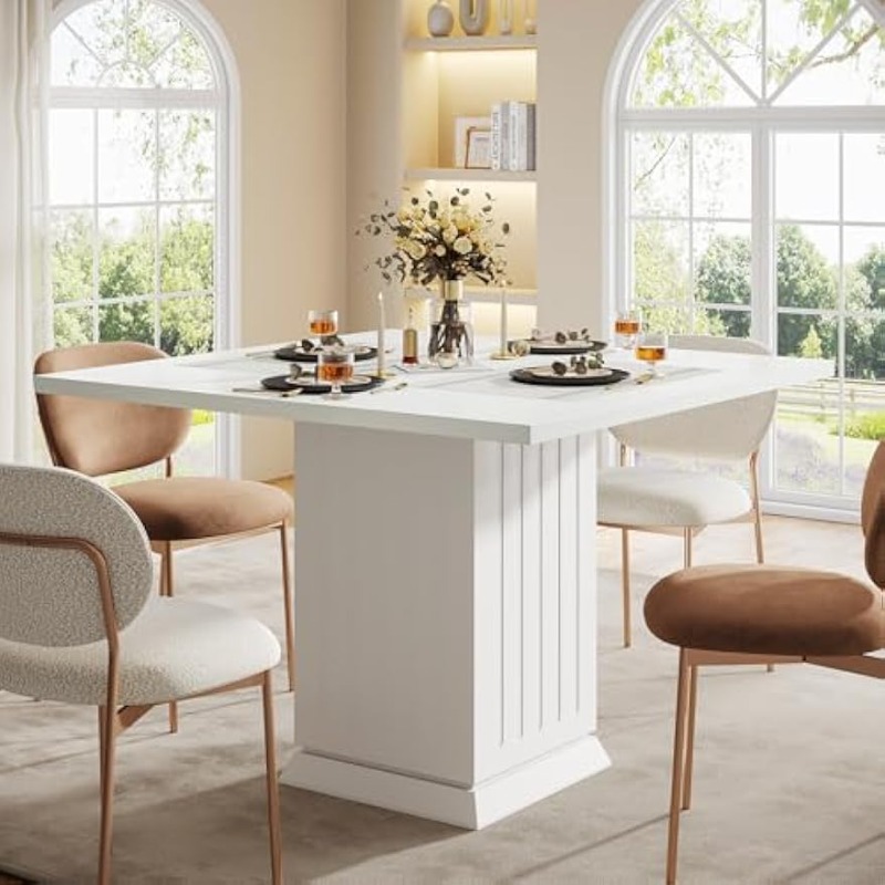 Square Dining Table With 2 Placemats, Modern Wood Small Dinner Kitchen Table For (white)