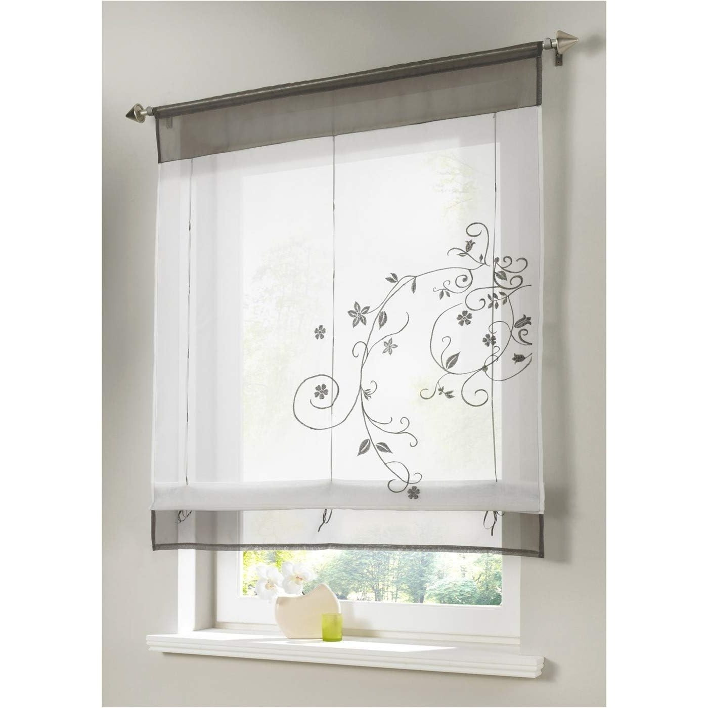 Image of Ruffle Roller Blind, Ruffle Curtains, Kitchen Tie-back Curtains, Transparent Loop Roller Shades With Embroidery, Modern