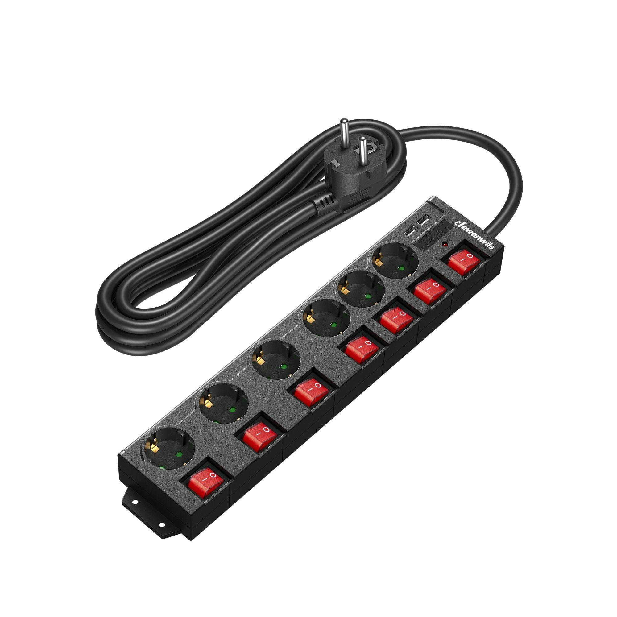 E-shop DEWENWILS /5M Zeilenlänge Steckdosenleiste Einzeln Schaltbar mit USB, 6Fach Steckdosenleiste mit Schalter, Mehrfachsteckdose mit Überlastschutz,