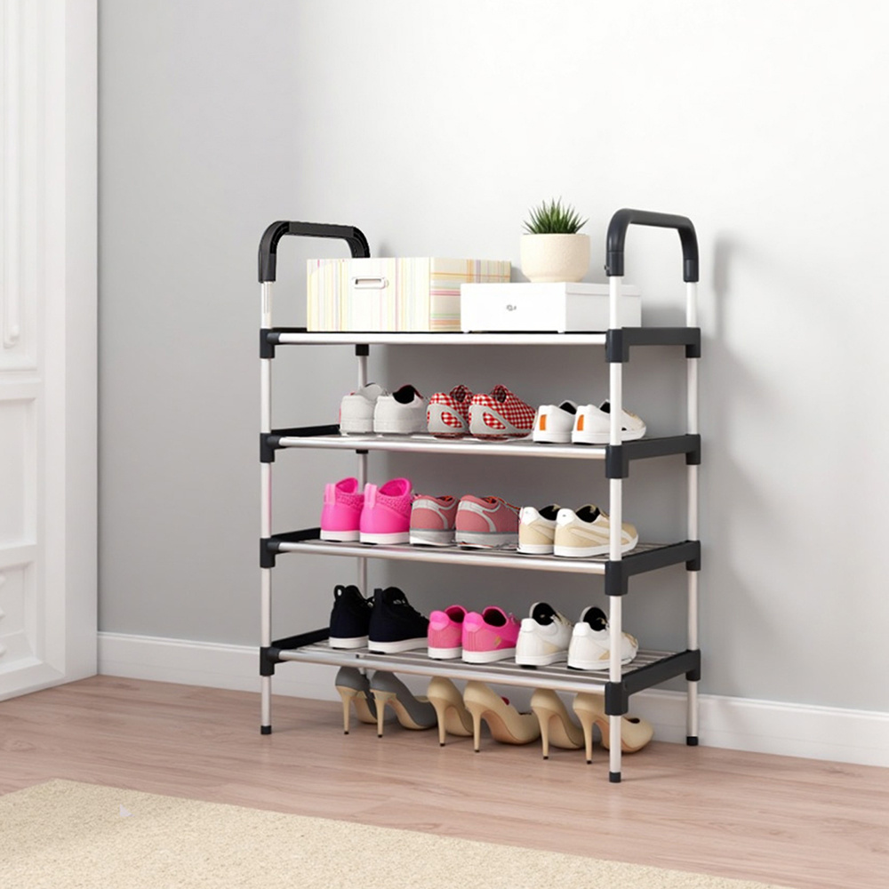 4 tiers black metal shoe rack sturdy durable metal narrow   shoe rack entryway shoe tower shoe storage organiser heavy duty storage unit shoe stand shoe holder space saving shoe shelf shoe organizer footwear cabinet for closet living room bedroom entryway hallway     with dimension 60x30x80cm details 2