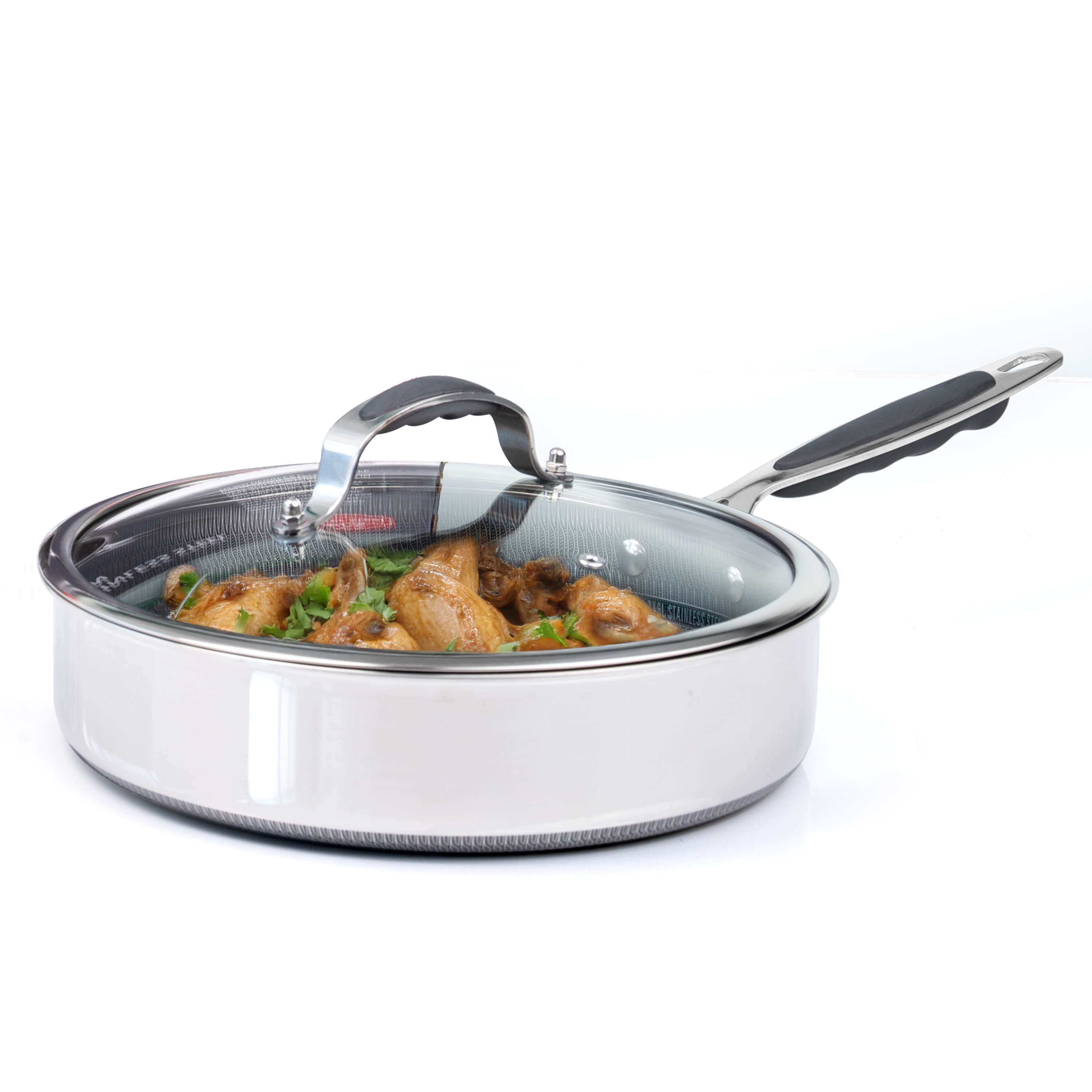 TEMU Non Stick Frying Pan With Tempered Glass Lid – Scratch Resistant Extra Deep Large Chemical Free Stainless Steel Hybrid Pan