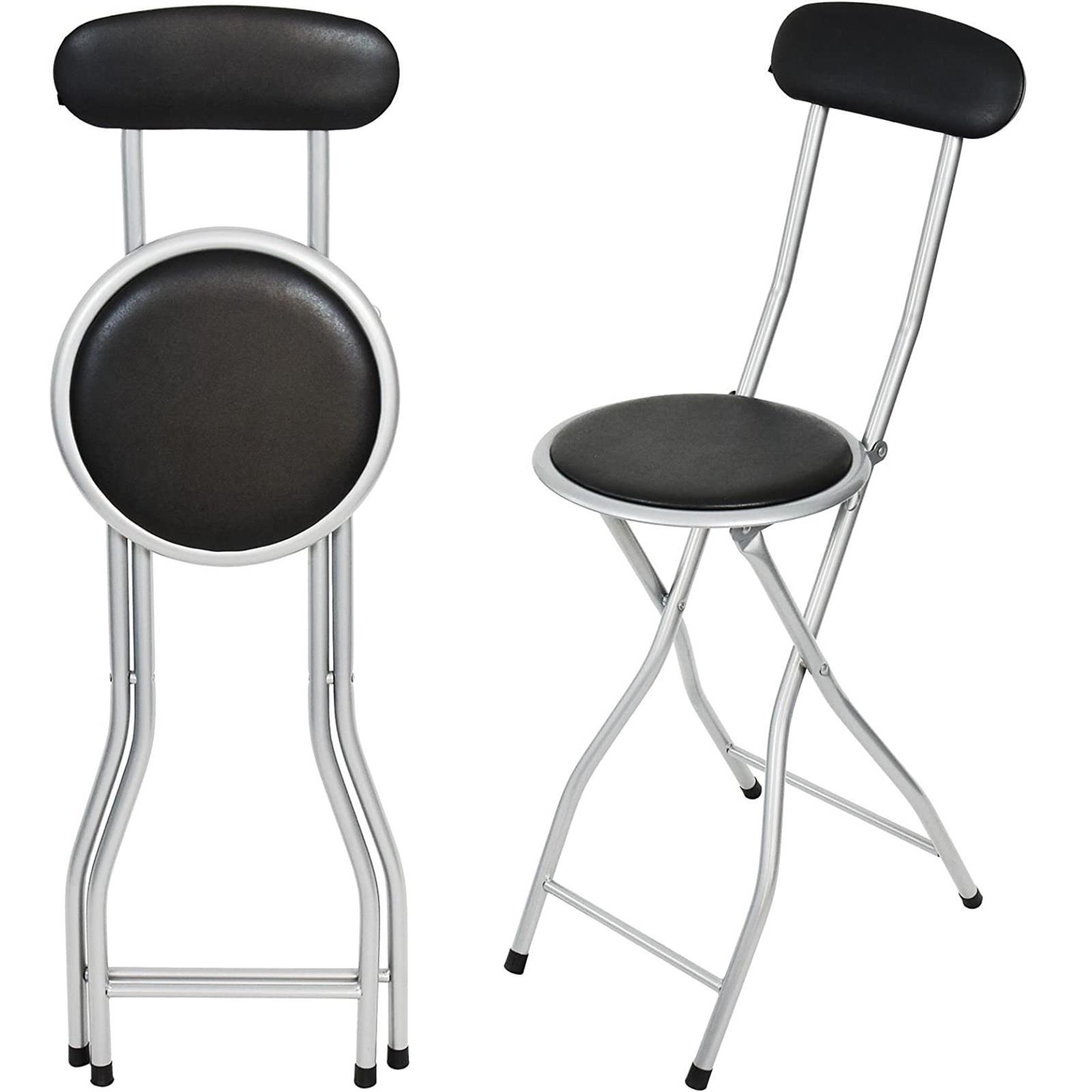 TEMU Black Folding Bar Stool Breakfast High Back Chair Padded Round Desk Seat Kitchen
