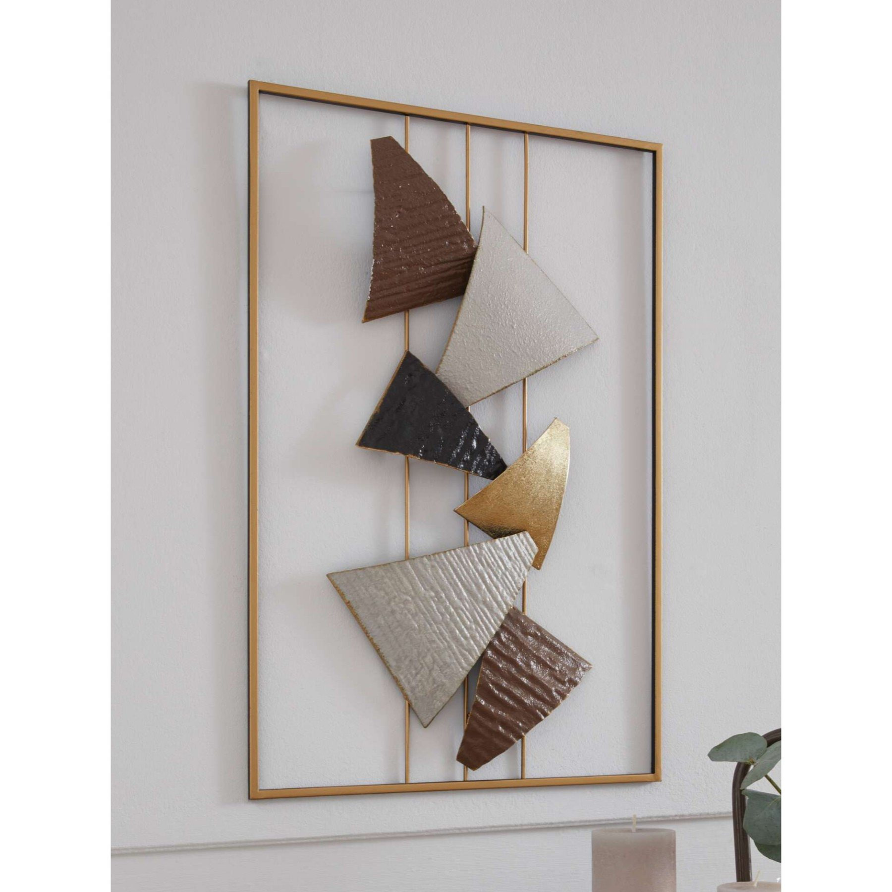 Image of 3d Metal Wall Art "abstract" In Beige Brown Gold, 40 X 59 Cm, Wall Decoration, Wall Ornament, Metal Picture