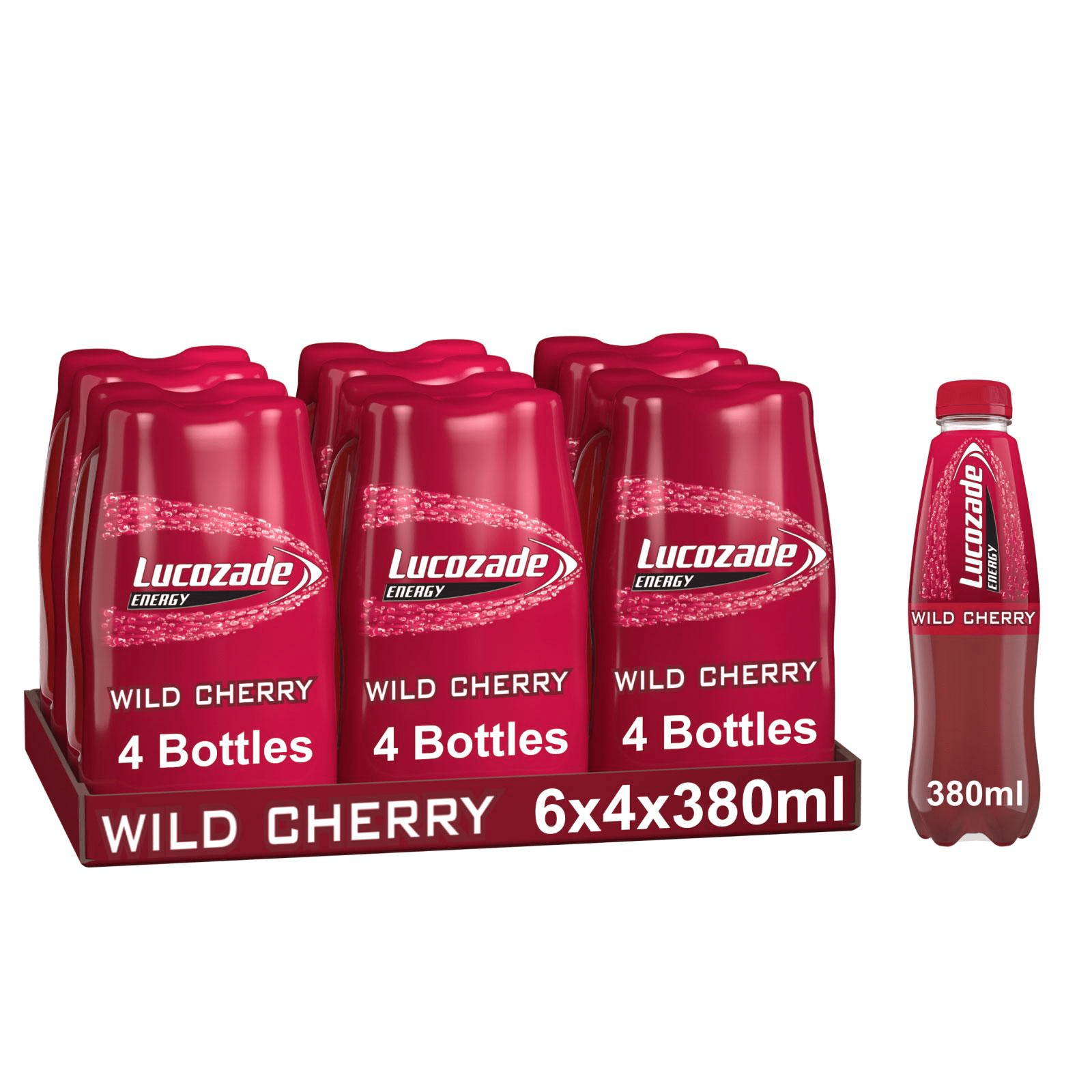 TEMU Lucozade Wild Cherry Energy Drink 4 Pack (6 X 380ml) 24 Bottles