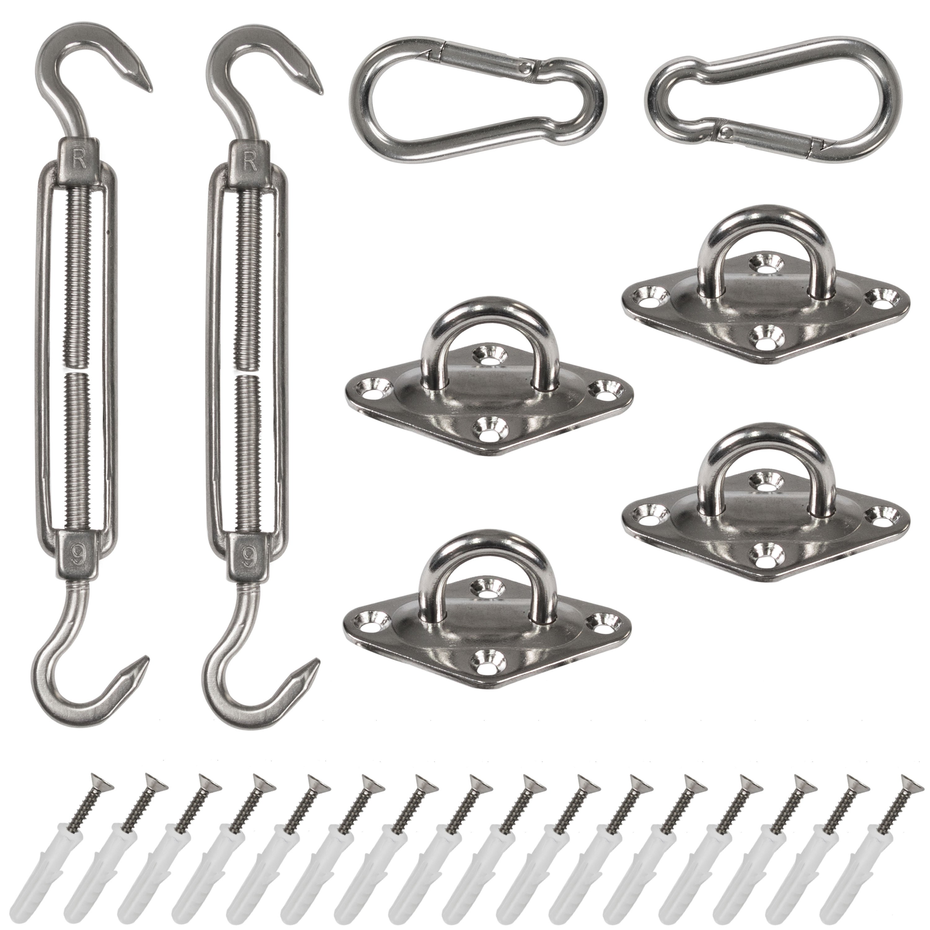 TEMU Kit de fixation d'ombrage en acier inoxydable 40 pièces - V2A SS304 - Tendeur à ressort Crochet Tendeur d'ombrage Fixation d'auvent Fixation de