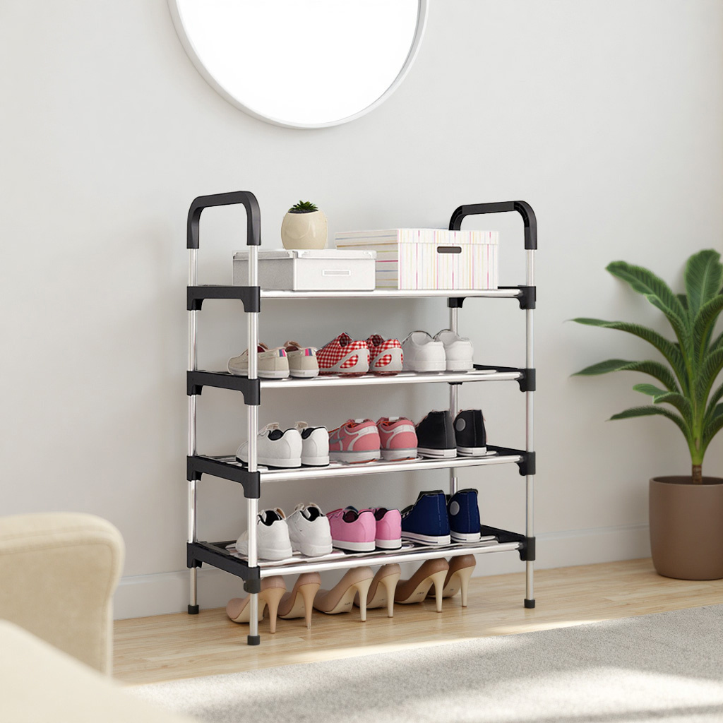 4 tiers black metal shoe rack sturdy durable metal narrow   shoe rack entryway shoe tower shoe storage organiser heavy duty storage unit shoe stand shoe holder space saving shoe shelf shoe organizer footwear cabinet for closet living room bedroom entryway hallway     with dimension 60x30x80cm details 1