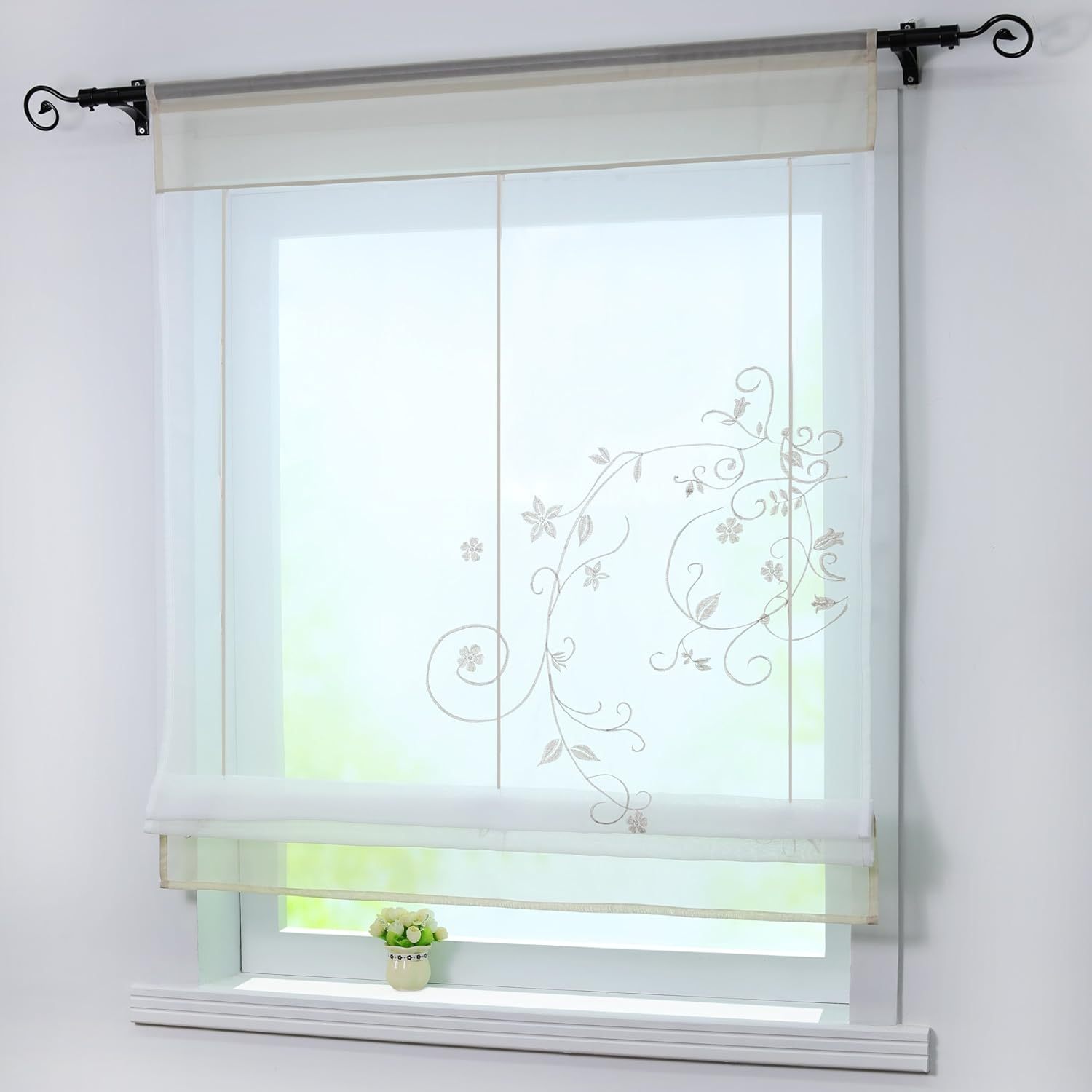 Ruffle Roller Blind, Ruffle Curtains, Kitchen Tie-back Curtains, Transparent Loop Roller Shades With Embroidery, Modern