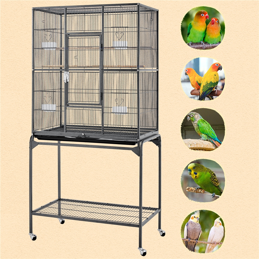 TEMU Costoffs Bird Cage With Door, Bird Aviary On Rolling Stand, Bird House, Bird Feeder With 4 Wheels, Shelf & Floor Tray