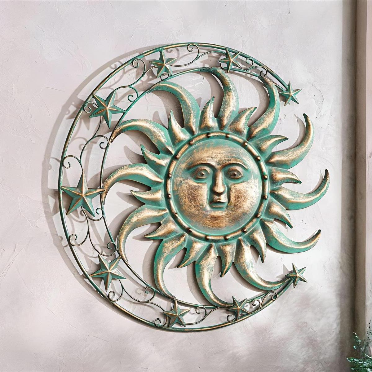 Image of 3d Wall Decor "sun, " In Mint Green & Gold, Ø 46 Cm, Metal Art, Wall Art