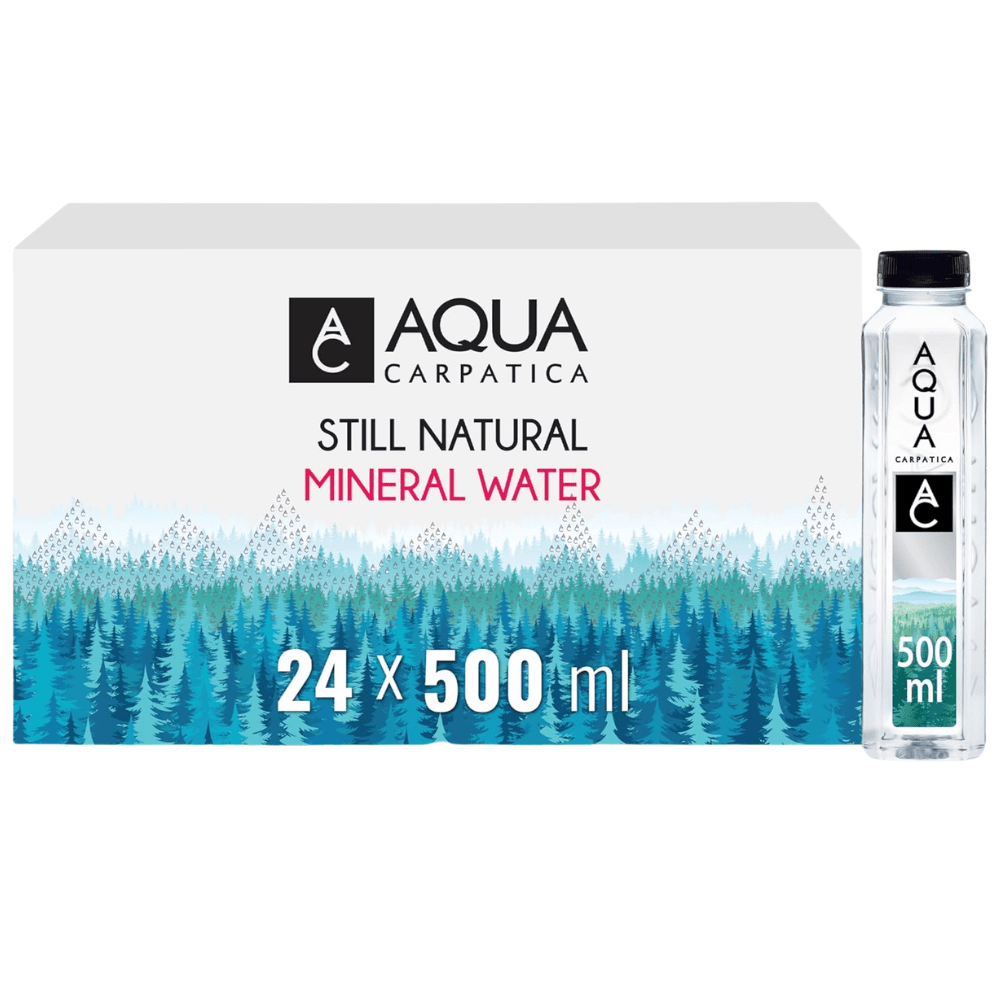 TEMU Aqua Carpatica 500ml X 24 Still Mineral Water, Pack Of 24 Bottled Water, Virtually Nitrate Free, Low Sodium, Alkaline, Electrolytes, Multipack