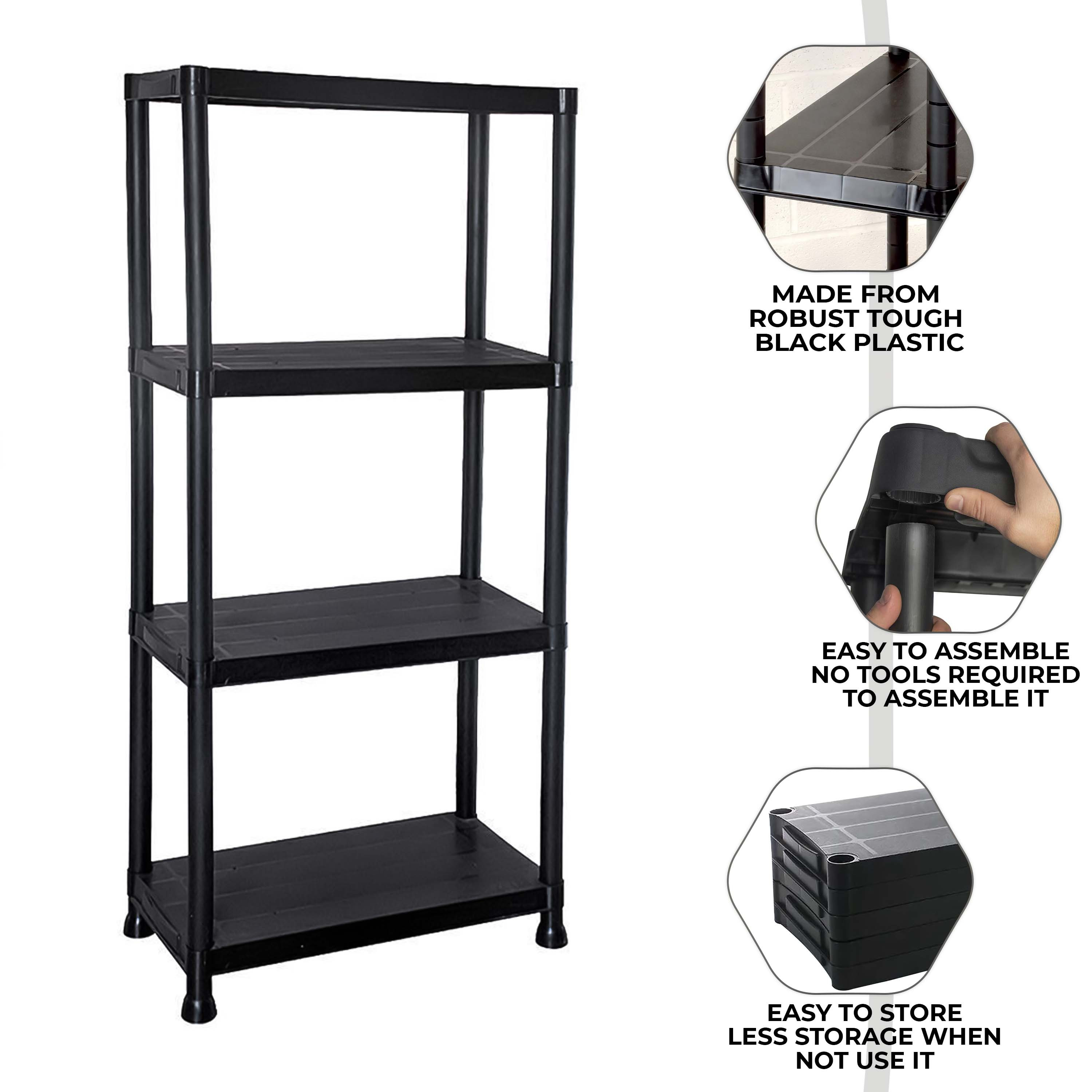 TEMU Crystals 4 Tier Plastic Shelving Unit | Garage Shelving Units | Heavy Duty Racking Shelving & Storage | Multipurpose Plastic Storage Shelves For