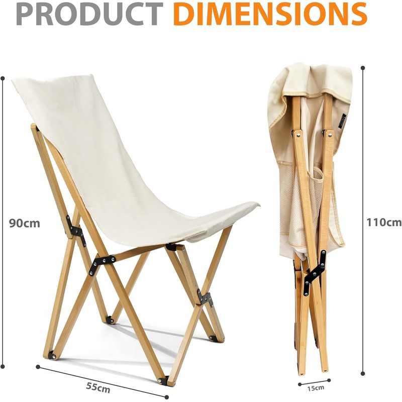 crystals folding   chair   wood canvas beige outdoor garden patio foldable rustic recliner 150kg capacity details 0