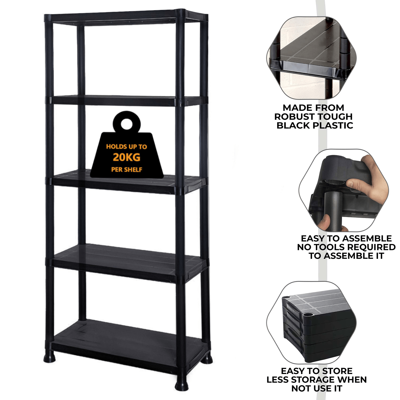 5-Tier Plastic Shelving Unit for Garage & Heavy Duty Racking