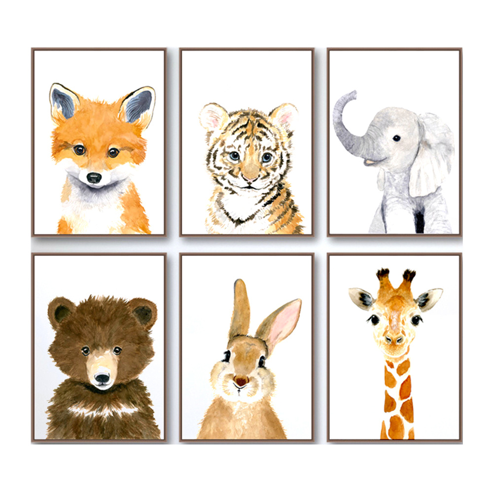 Poster Pictures 6pcs Set For Children's Room Living Room Decor Baby Room Children's Posters Animal Forest Animals For Kids Boys Girls