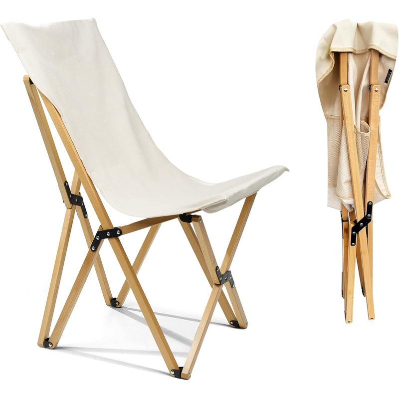 crystals folding   chair   wood canvas beige outdoor garden patio foldable rustic recliner 150kg capacity details 1