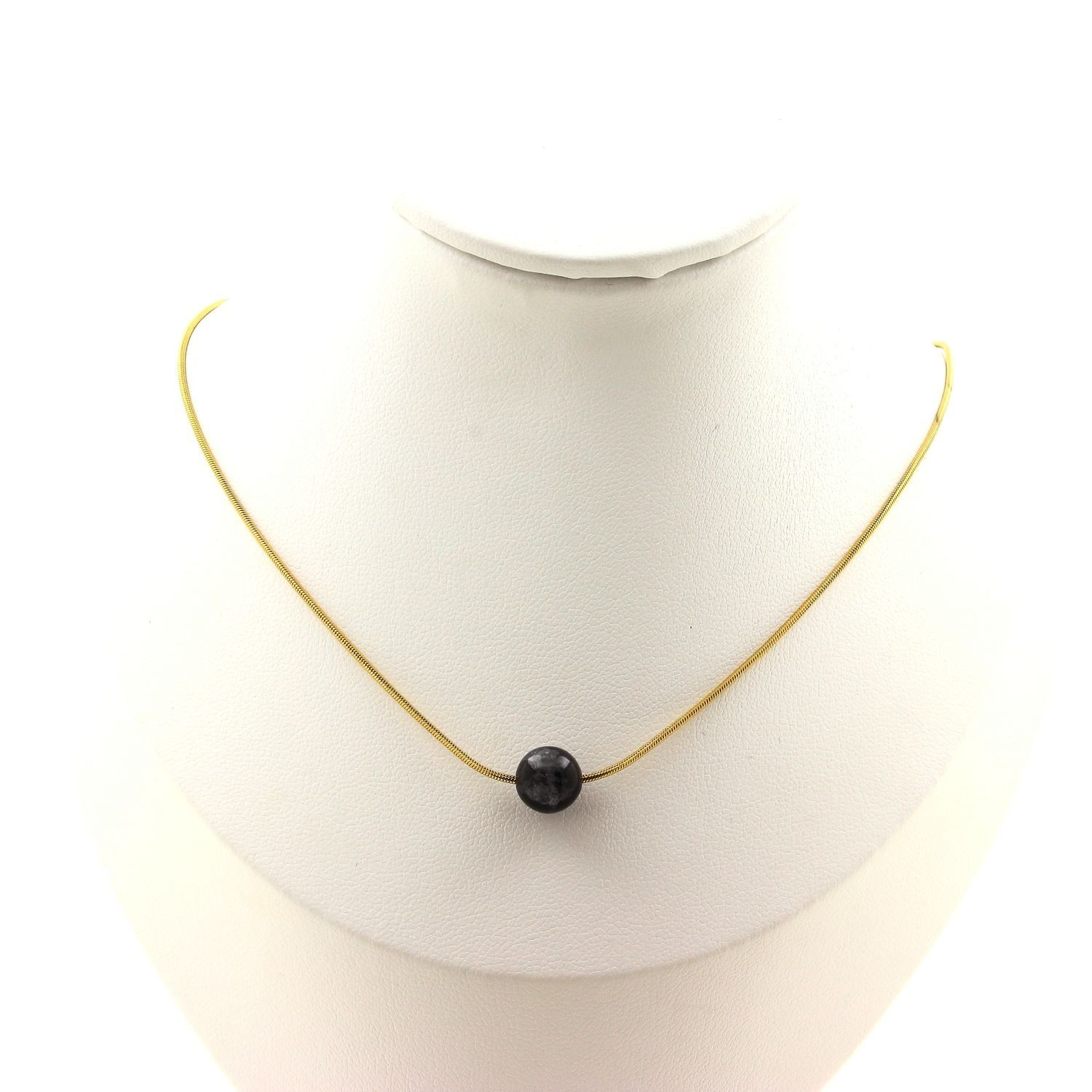 Image of Necklace Tourmaline 8 Mm. Chain In Golden Stainless Steel.