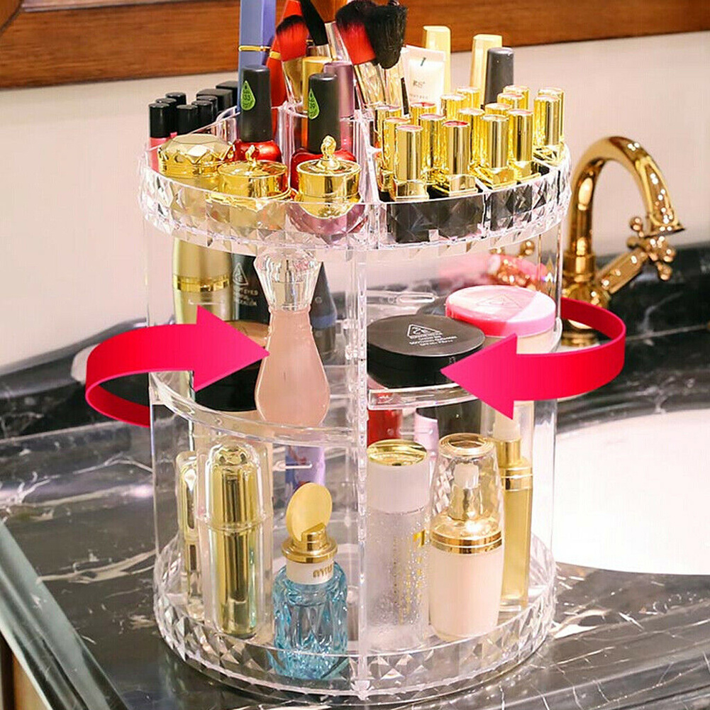 TEMU Cosmetic Storage Display Box Diamond Pattern Cosmetic 360° Rotating Organizer Diamond Pattern Rotating Cosmetic Case Transparent Adjustable Diy