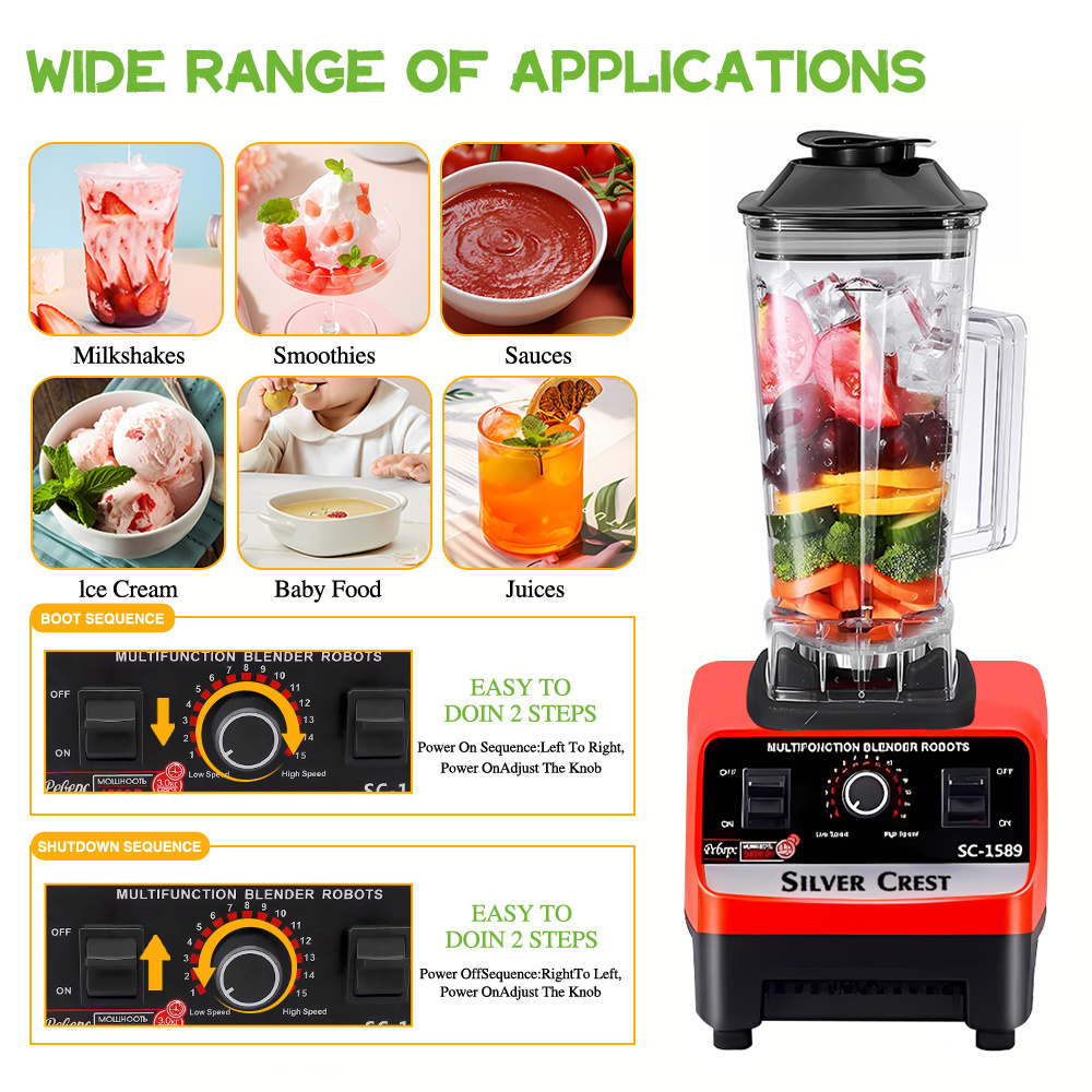 Multifunctional Blender-2L+600ML Powerful Blender for Smoothies, Juice Blender with 15 Speeds, Fruit & Vegetable Crusher, Christmas and Halloween gifts.Soybean Milk Grinder Tool, Quiet & Easy Clean,