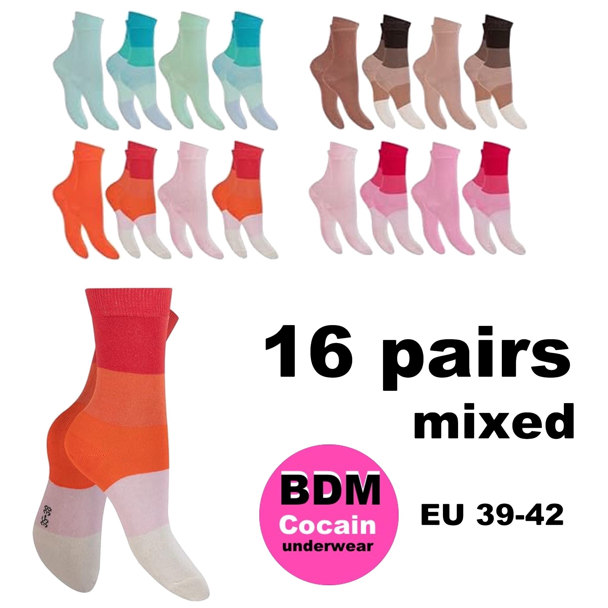 Image of 16 Pairs Women's Socks Size 39/42 Rainbow Gradient Colors Cotton Blend Breathable Elastic Ribbed Edges Quick-drying Durable & -wearing Everyday Socks