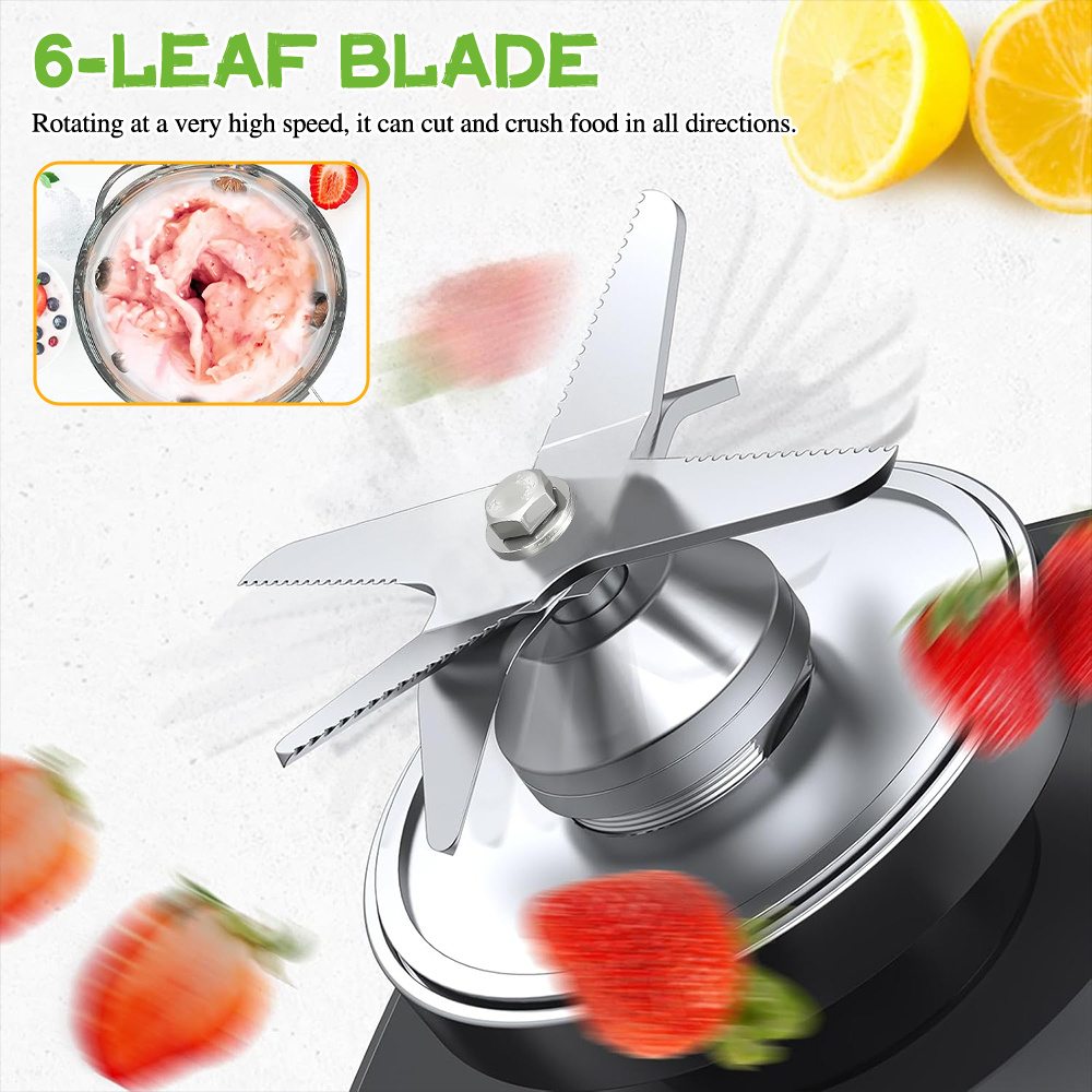 Multifunctional Blender-2L+600ML Powerful Blender for Smoothies, Juice Blender with 15 Speeds, Fruit & Vegetable Crusher, Christmas and Halloween gifts.Soybean Milk Grinder Tool, Quiet & Easy Clean,