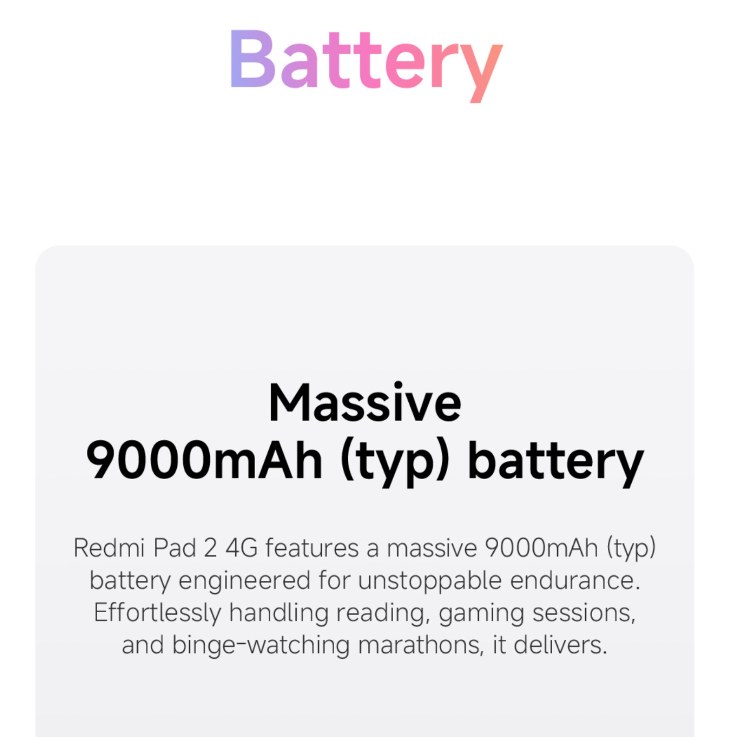 Xiaomi Redmi Pad 2 4G, 8+256GB,11-Inch 90Hz 2.5K Eye Care Display,MediaTek Helio G100-Ultra, HyperOS2, 9000mAh (typ) Large Battery, 18W Fast Charging
