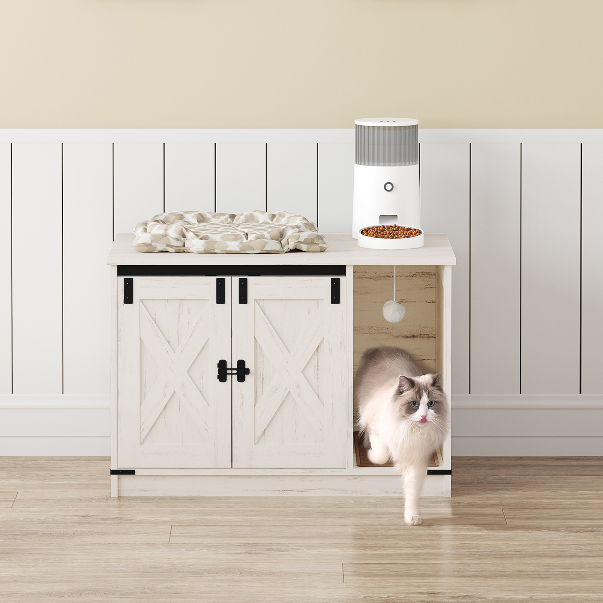 Cat Litter Cabinet, Hidden Cat Toilet Cabinet Furniture With , Indoor Cat House, 80 X 50 X 53 Cm, For Hallway, Bedroom, -white/white/ And
