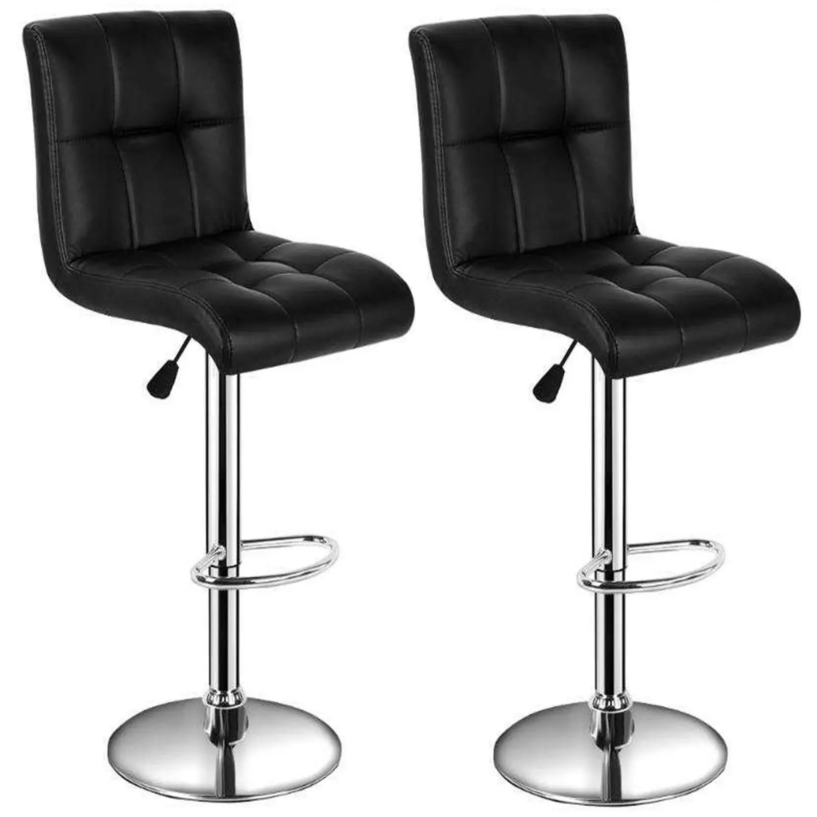 Gr8 Home Pair Of 2 Black Faux Leather Swivel Breakfast Bar Stool Chairs Chrome Gas Lift, Black