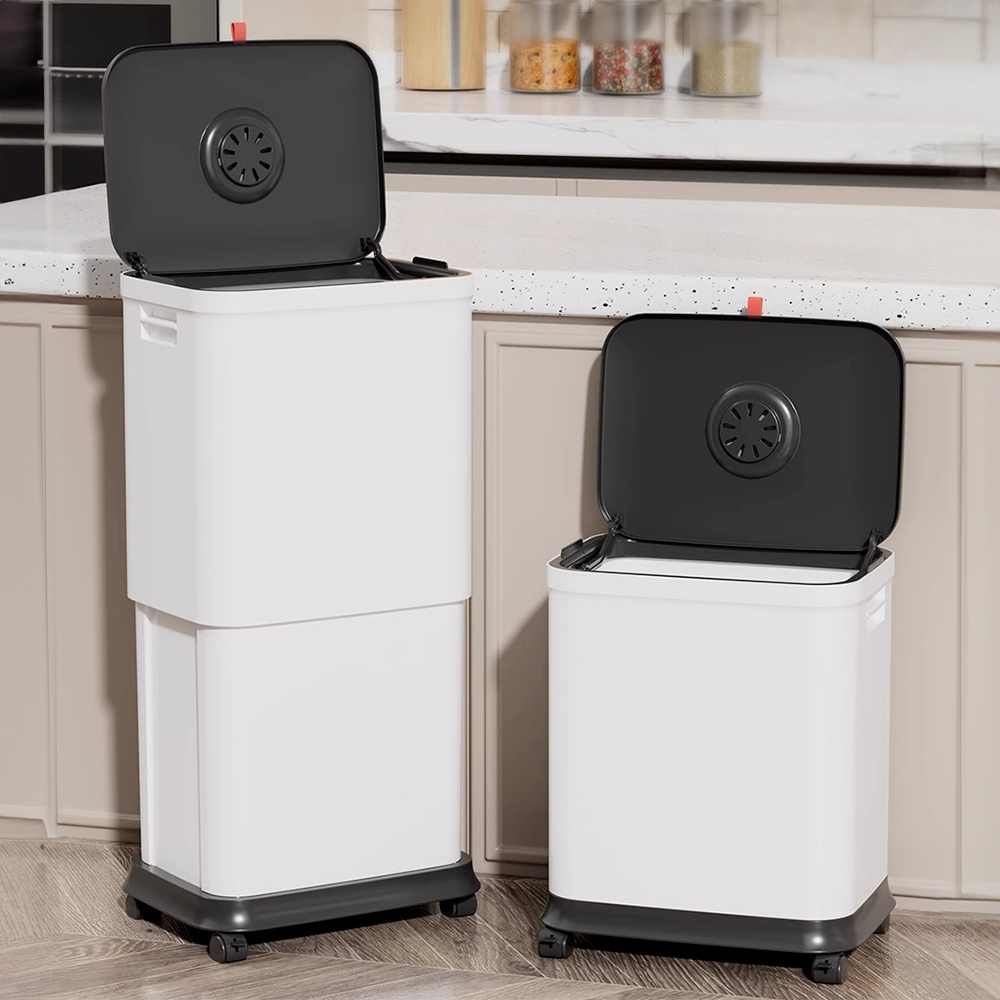 TEMU 1pc Large Capacity Kitchen Wheelie Bin, Height Adjustable 20-45l Expandable Recycling Trash Can With Silent Swivel Wheels & Airtight For