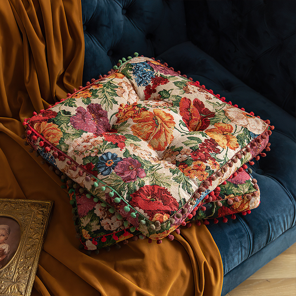 TEMU 1pc 40*40cm Style Flower Jacquard Chair Cushion, High-end Luxury Futon Seat Pillow, For Living Room Retro Square Lumbar Pillows, Orange