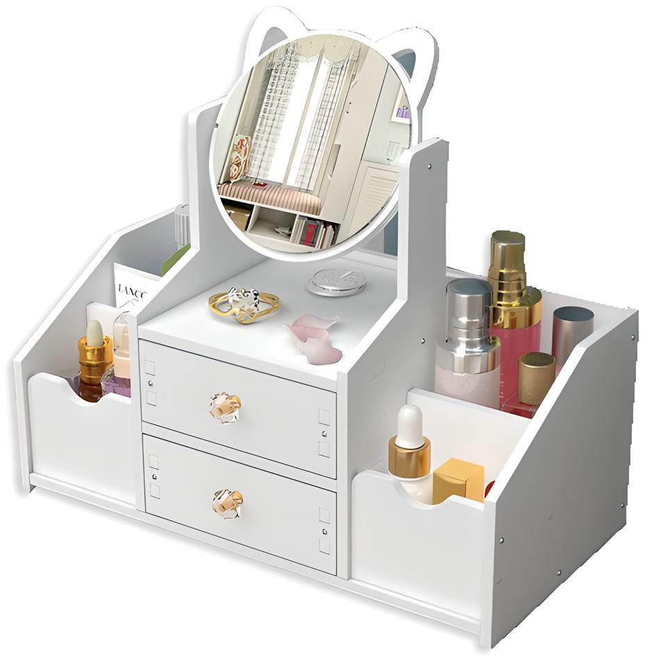 Toilet Organizer With Mirror, Jewelry Box, Small White Cosmetic Case