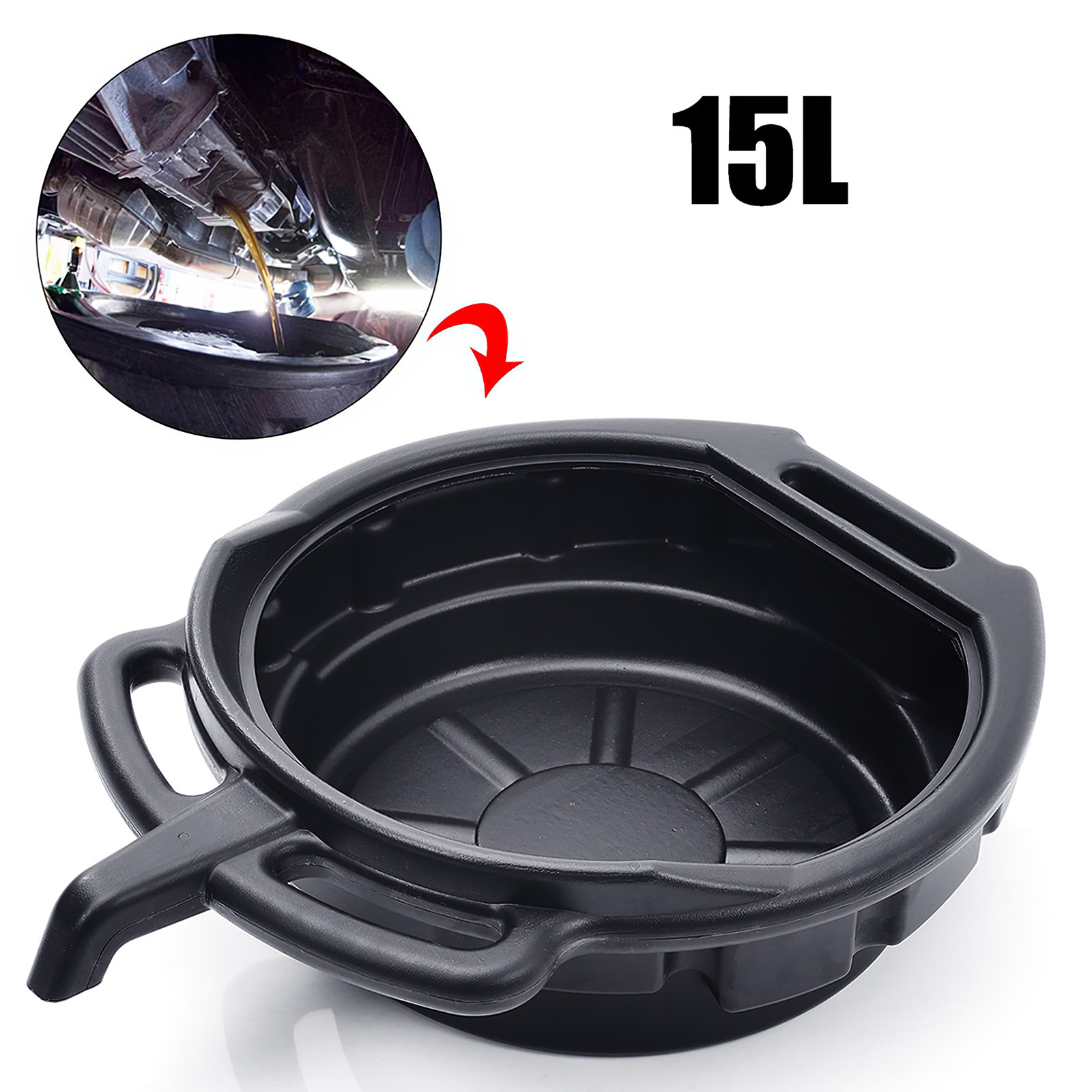 TEMU 1pc 15l Heavy-duty Oil Catch Pan - Large Capacity Leak- Oil Drain Tray | Non-slip Base & Reinforced Edges | Essential For Auto Repair & Fluid |