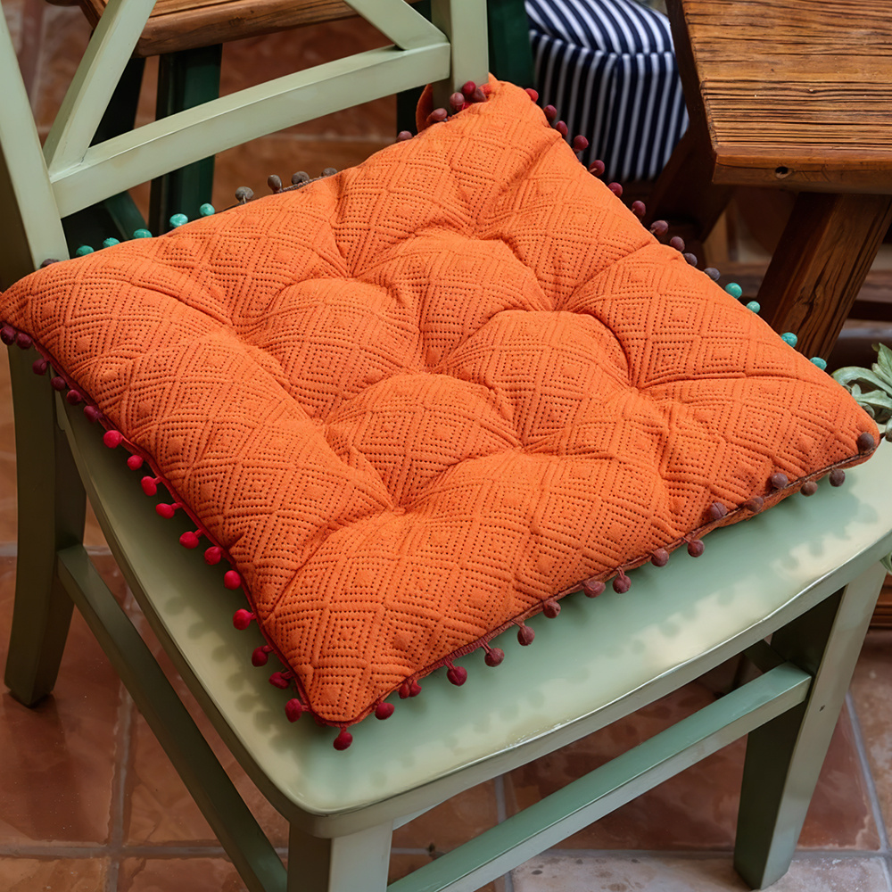 TEMU 1 Seat Cushion Dining Chair Pad, Square With Fringe Trim, Ideal For Kitchen, Living Room, Garden, Office, Patio, 40 X 40 Cm,