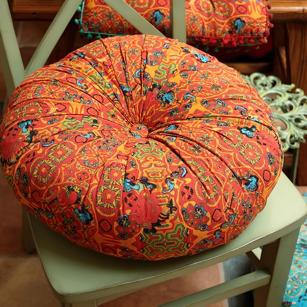 TEMU 1pc Retro Moroccan Bay Window Tatami Round Seat Cushion Bohemian Style Thickened Floor Lazy Seat Cushion, 50*50cm, Blue/ Orange