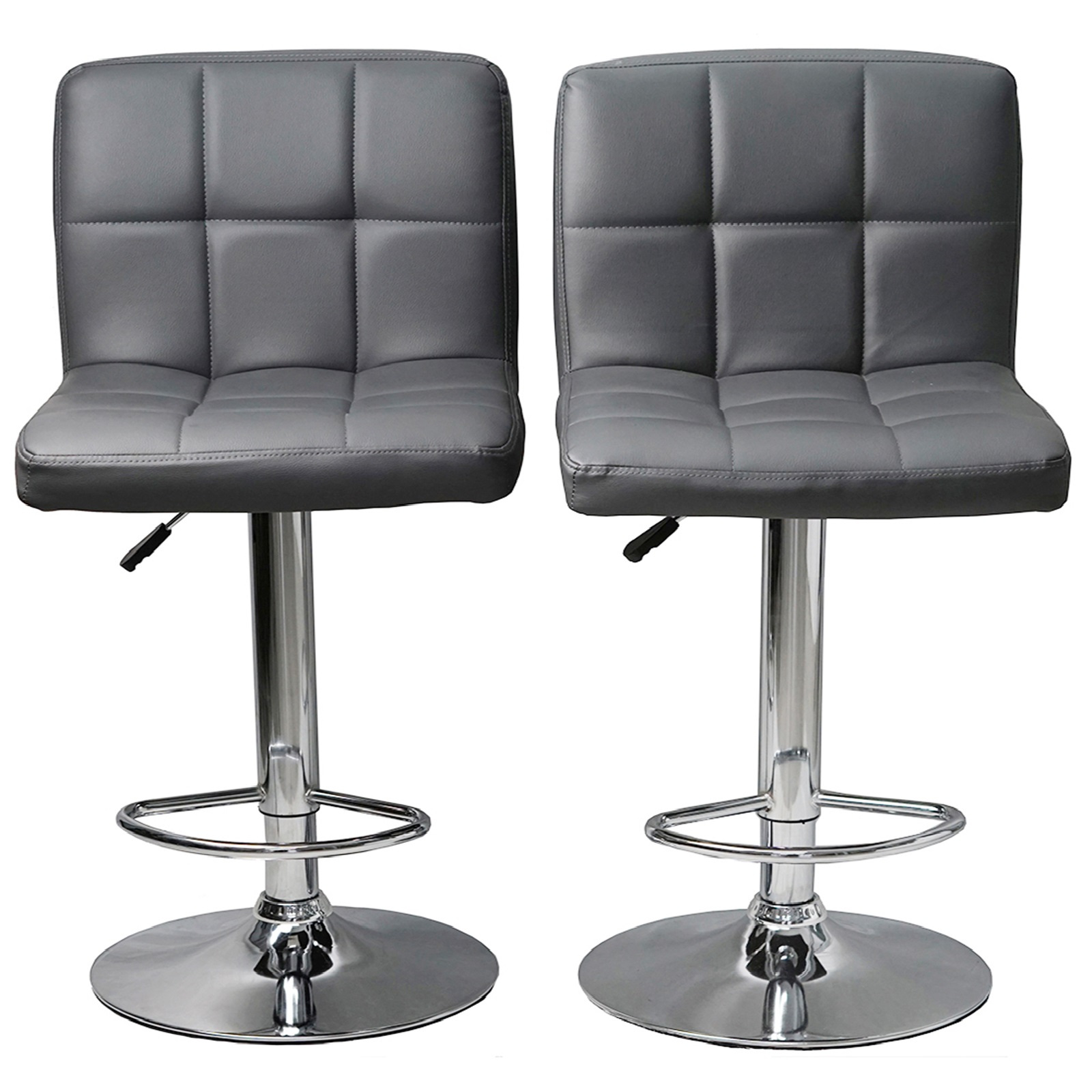 Gr8 Home Set Of 2 Faux Leather Swivel Breakfast Bar Stool Kitchen Chairs Chrome Gas Lift Dark Grey, Grey