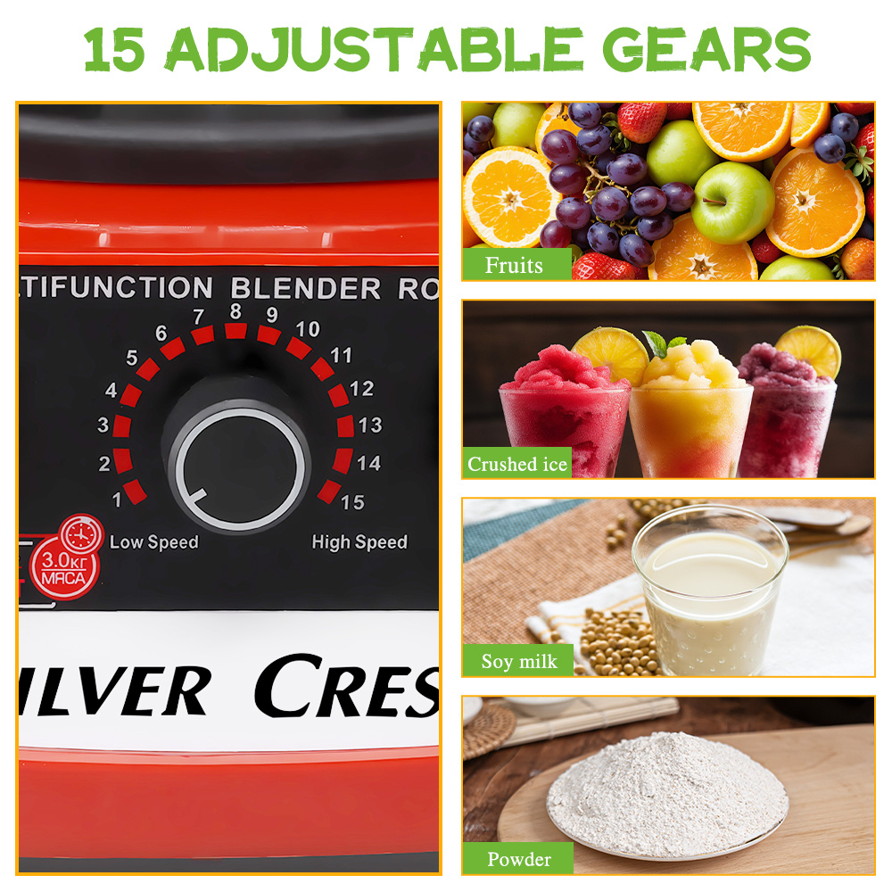 Multifunctional Blender-2L+600ML Powerful Blender for Smoothies, Juice Blender with 15 Speeds, Fruit & Vegetable Crusher, Christmas and Halloween gifts.Soybean Milk Grinder Tool, Quiet & Easy Clean,
