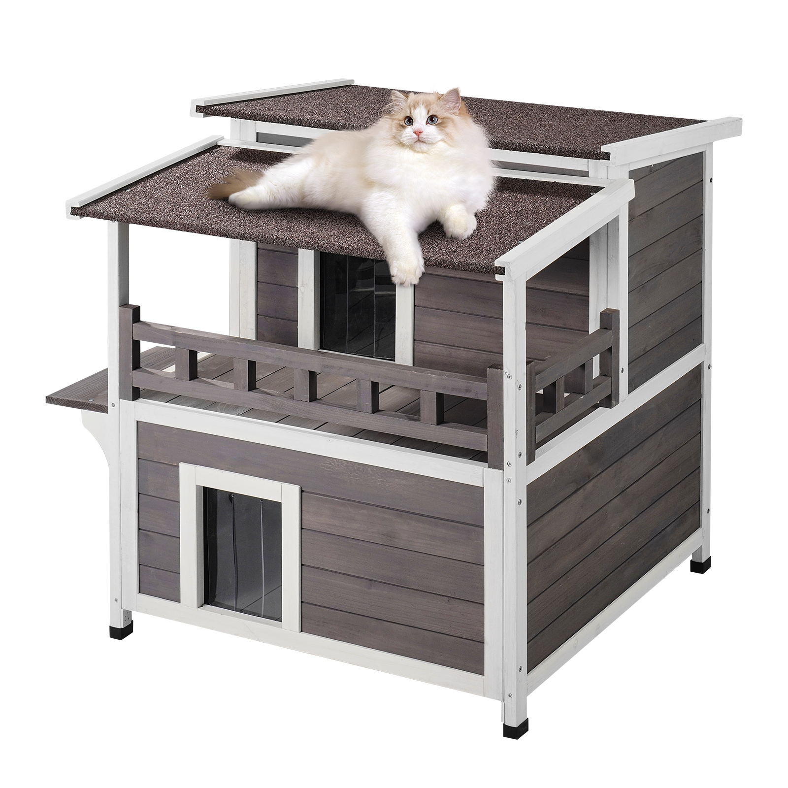 Image of Vevor Outdoor Cat House 2-story Wooden Feral Cat Shelter & Roof