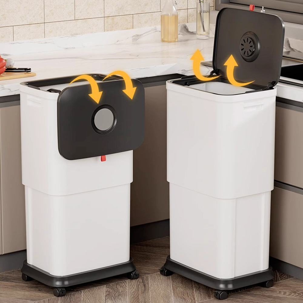 TEMU Large Capacity Kitchen Trash Can With Wheels, Height Adjustable 20-45l Expandable Recycling Bin, Silent Swivel Wheels & Lid, Home/office Waste