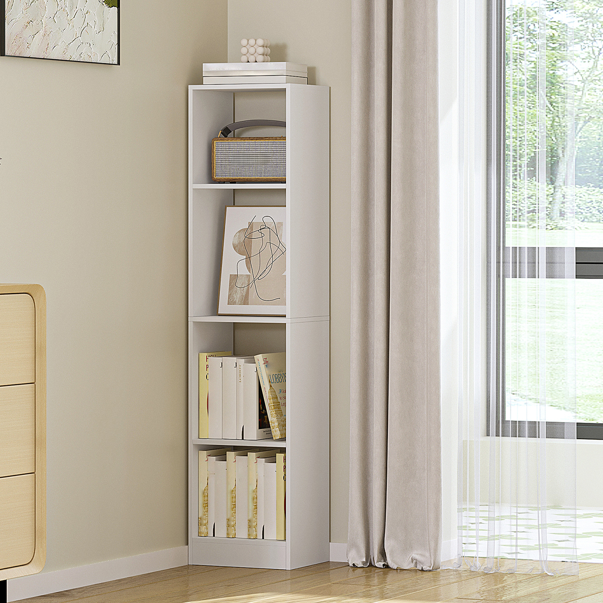 Image of Bookshelf, 4-tier Bookcase, Cube Shelf, Modern Open Shelf Made Of Wood, Storage Shelves Shelves For Living Room, Home Office, Bedroom, White