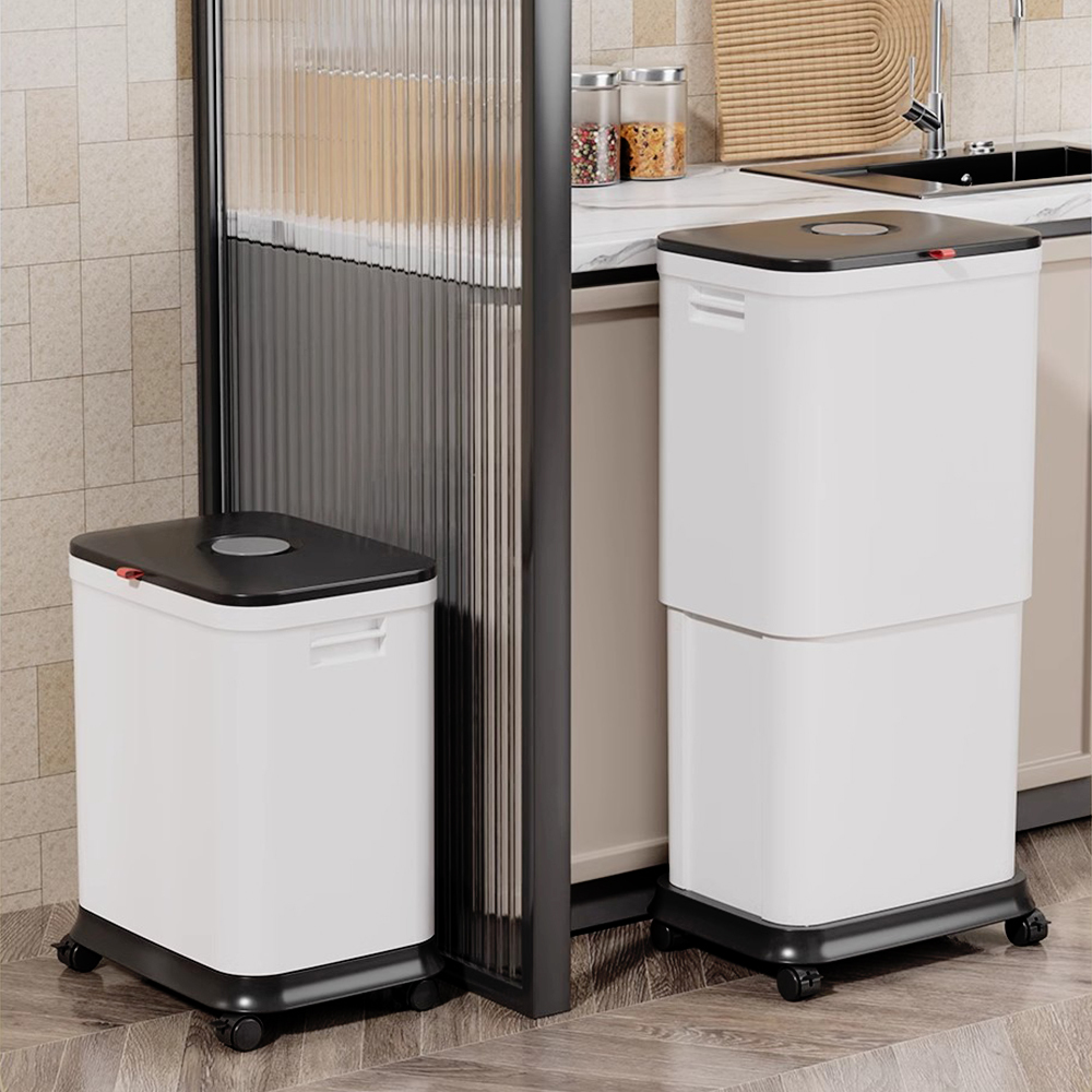 TEMU Heavy Duty 20-45l Height Adjustable Wheeled Bin, Silent Motion Kitchen Waste Can With For Recycling Storage, 14x10x17inch