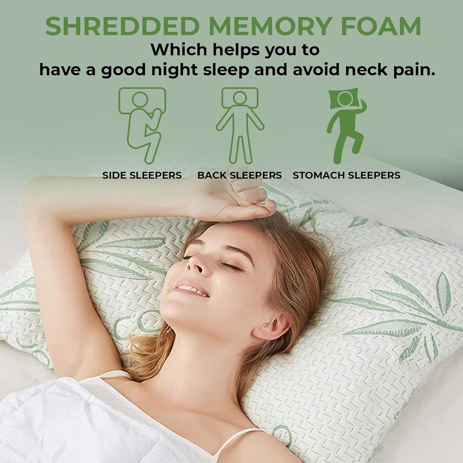 Bamboo Memory Foam Pillow Neck & Shoulder Support Sleeping Comfortable Bed Pillows with Removable Covers Hypoallergenic Pillow for Side & Back Sleepers