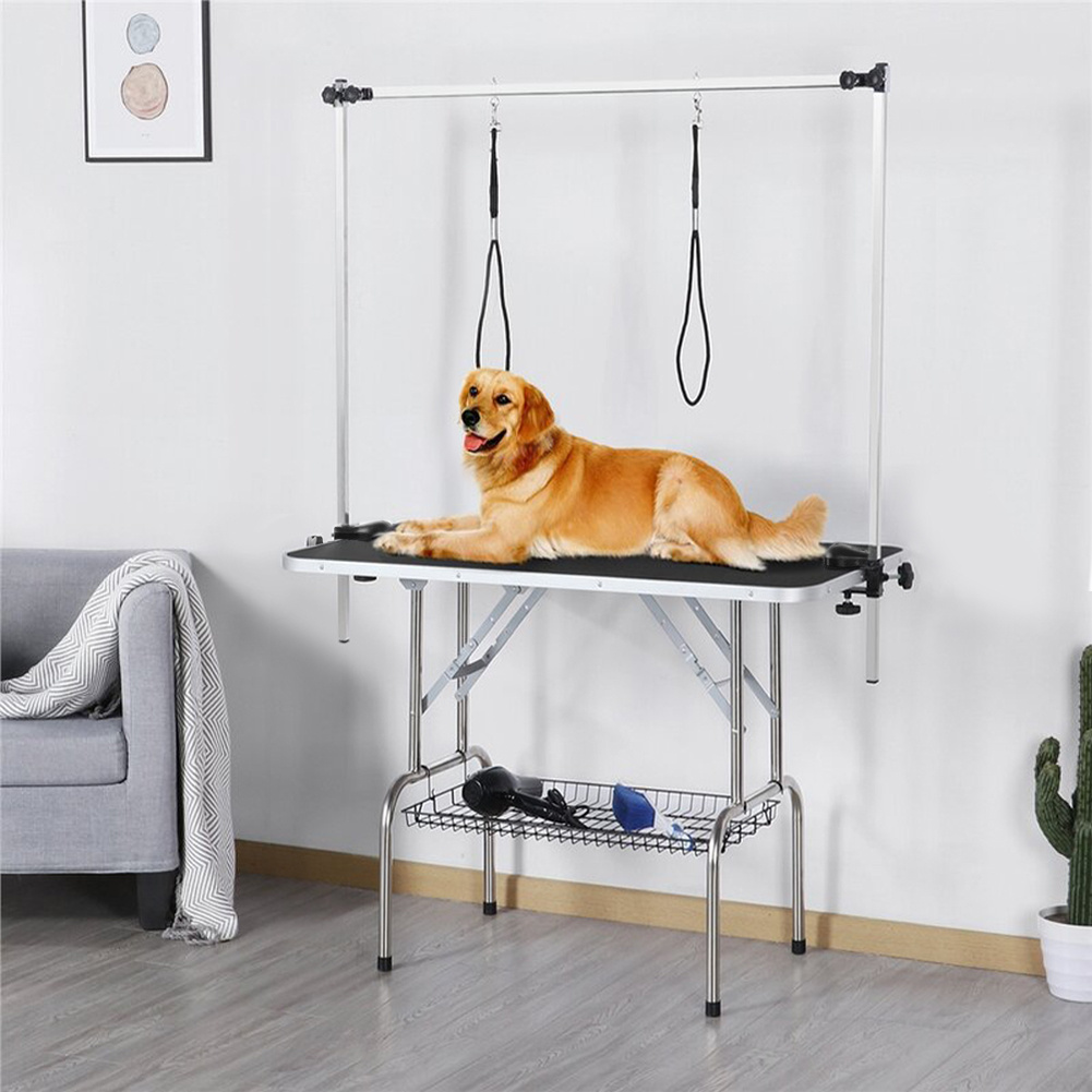 TEMU Dog Grooming Table, Pet Dog Grooming Table With, 2 And Mesh Tray For Dogs And Cats Heavy Duty Metal Frame With 77 To 160cm H-shape