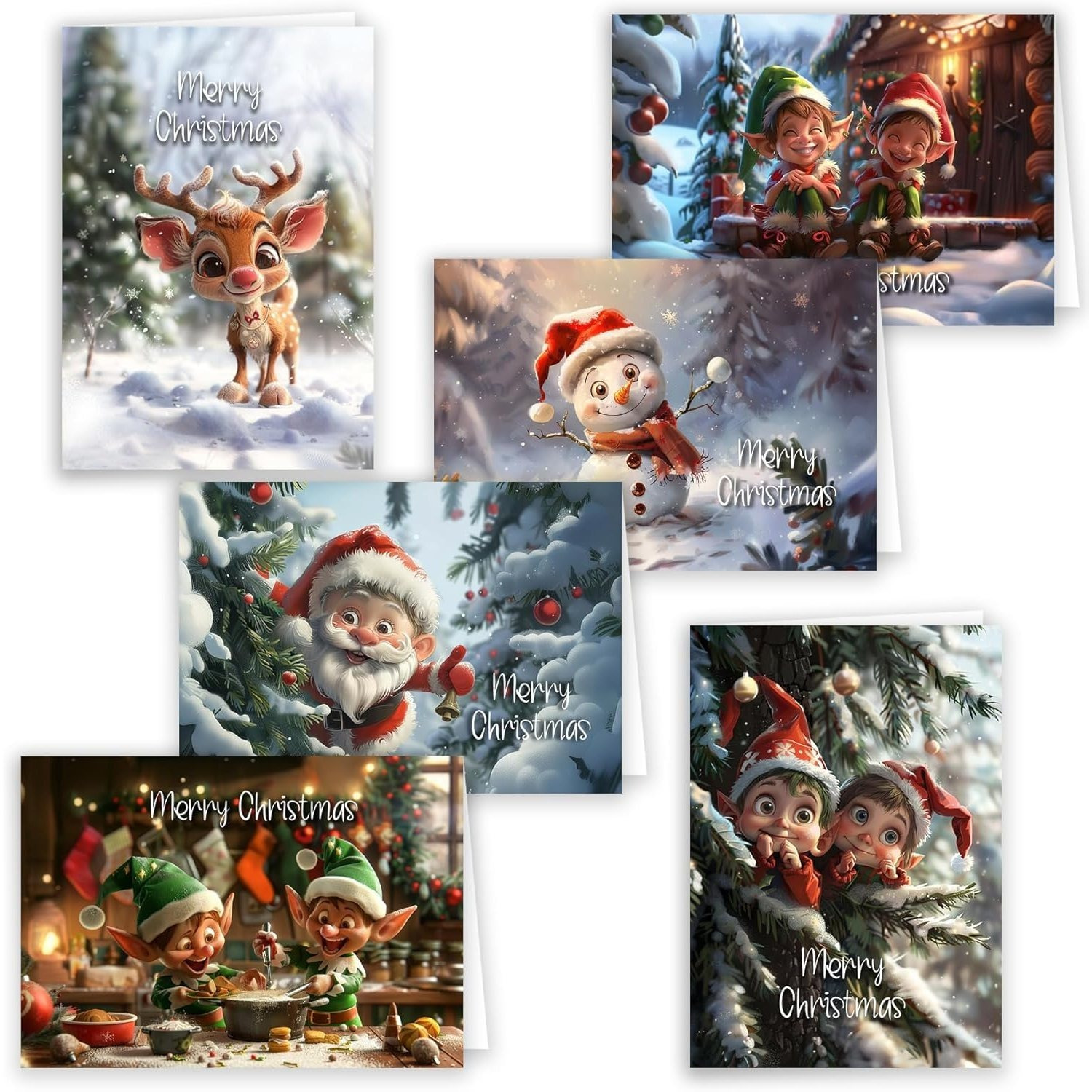 Image of 12 Christmas Card Set Folding Cards With Envelopes Christmas With Charm Card Envelope Glossy Merry Christmas Xmas Sweet Christmas Card Christmas Reindeer