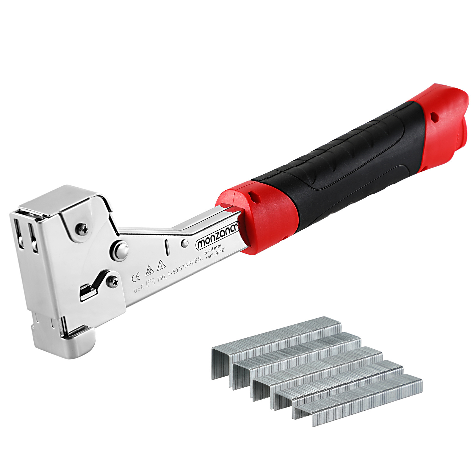 E-shop MONZANA® Hammertacker Stahl rostfrei 6-14mm 500 Klammern Klammerzieher Schiebeverriegelung Schlagtacker Handtacker
