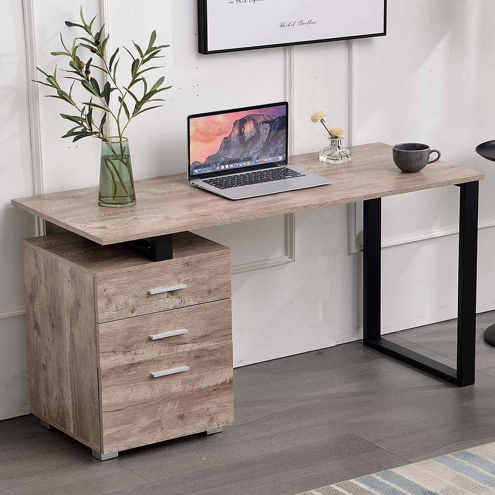 Escritorio BAKAJI con 3 Cajones, Mesa de Trabajo Moderna en Madera y Acero para PC, 120...