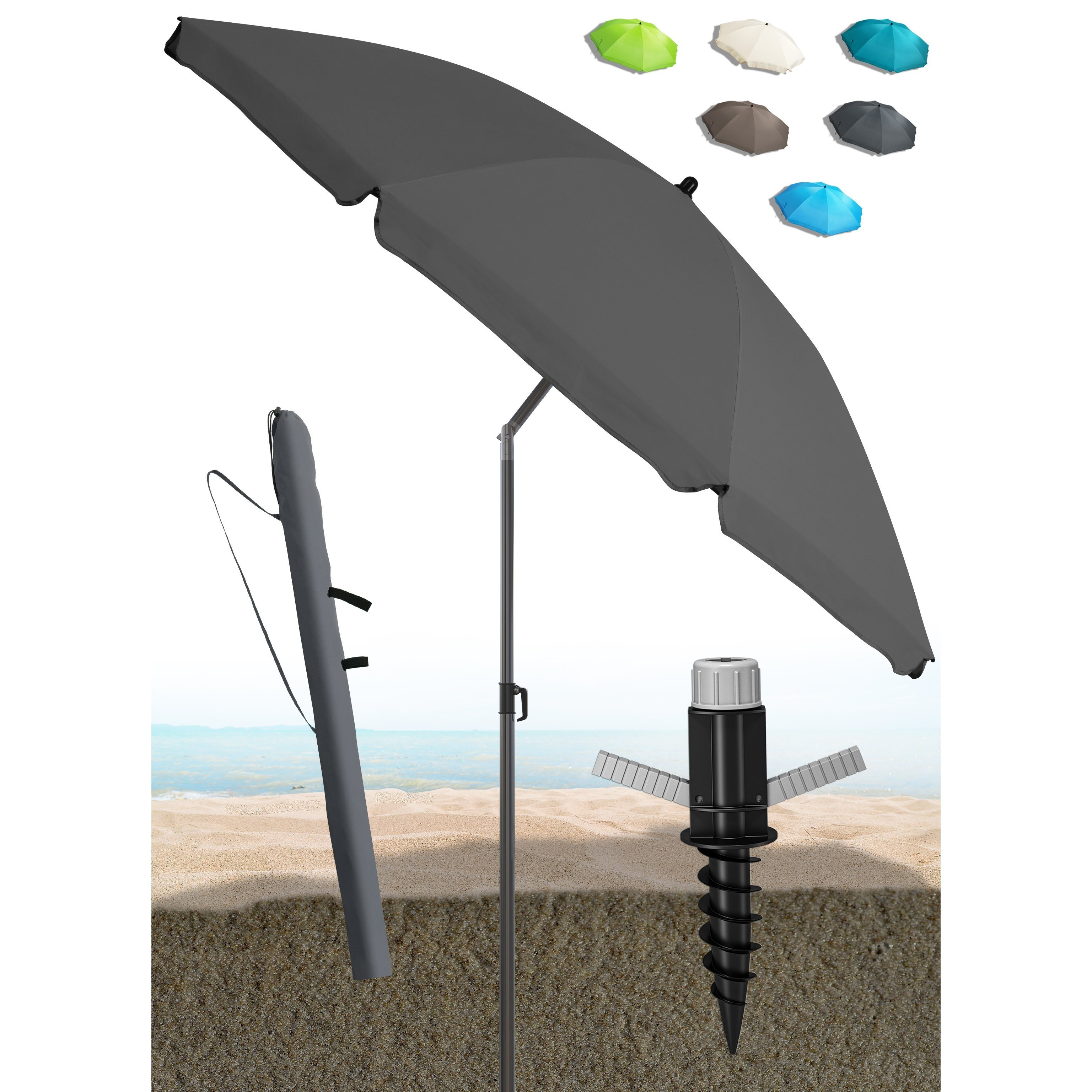 Image of Beach -piece Set, – Ø 180 Cm, Uv50+ Windproof Beach Umbrella, Metal Frame, Polyester, Height-adjustable, Rust-resistant, Includes Ground Sleeve & Protective Cover