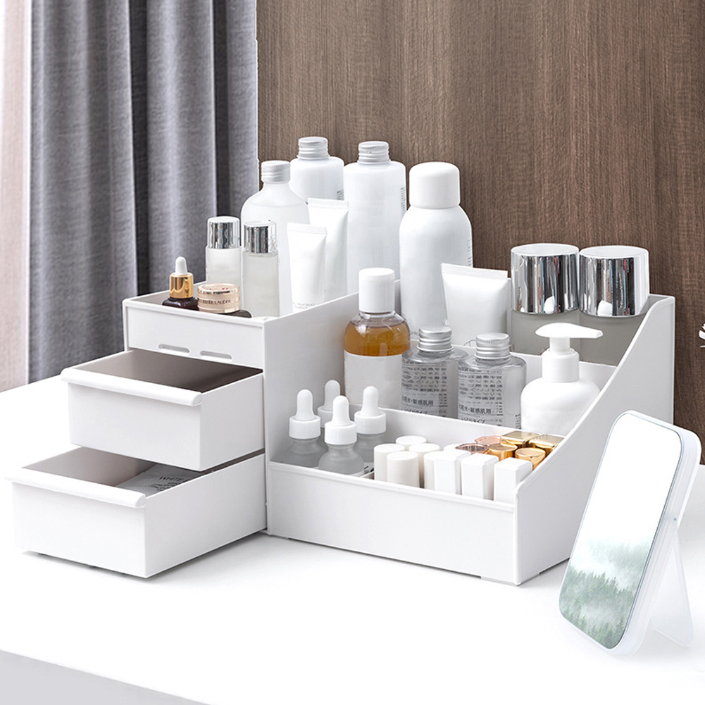 TEMU Portable Makeup Organizer With 9 Compartments & Drawers Desktop Makeup Organizer, Offices Organizer, Cosmetic Storage Box With Drawers, For