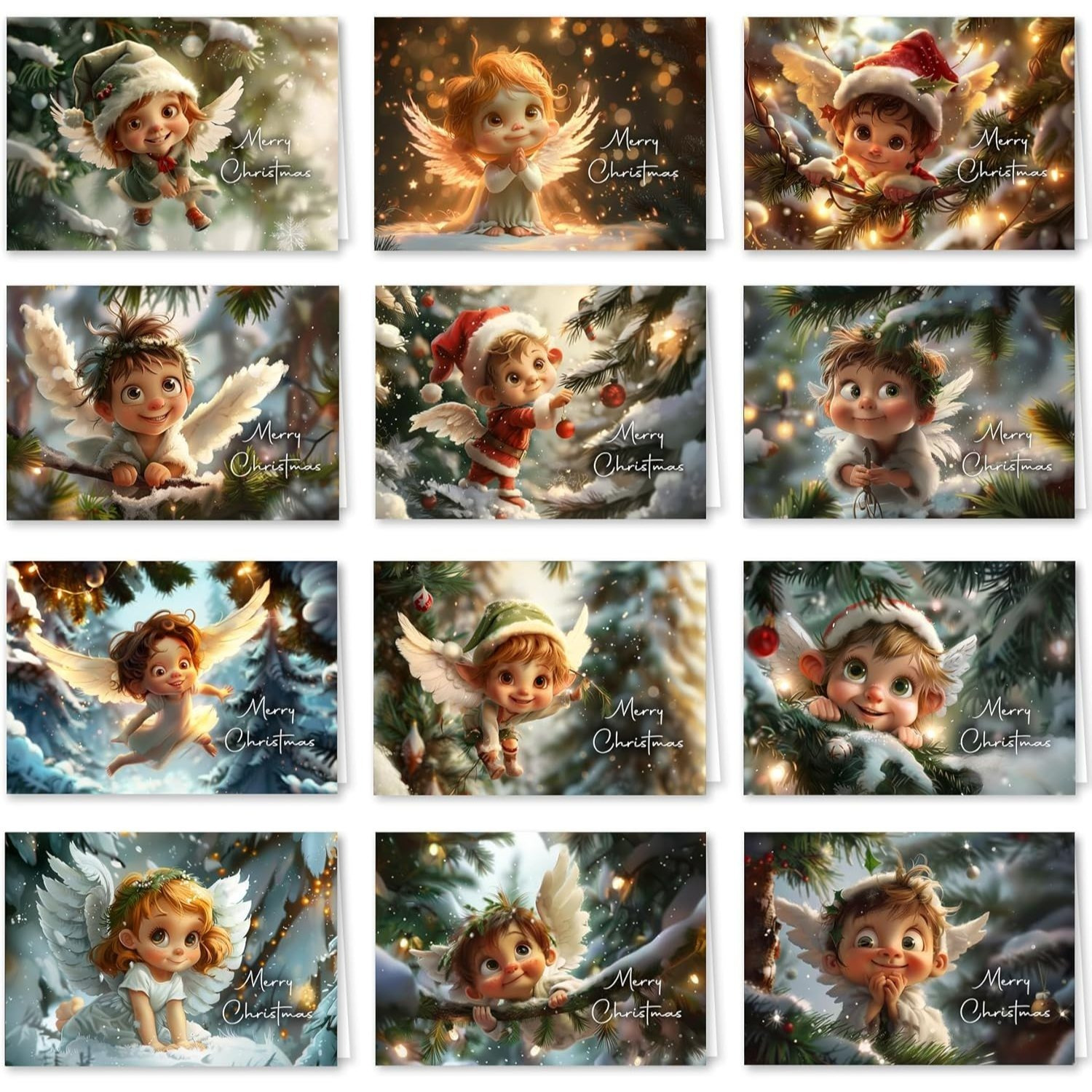 Image of 12 Christmas Card Set, Foldable Cards With Envelopes, Cheeky Christmas Card, Glossy Envelope, Merry Christmas, Xmas, , Dwarves, Baby Christmas Card, Christmas
