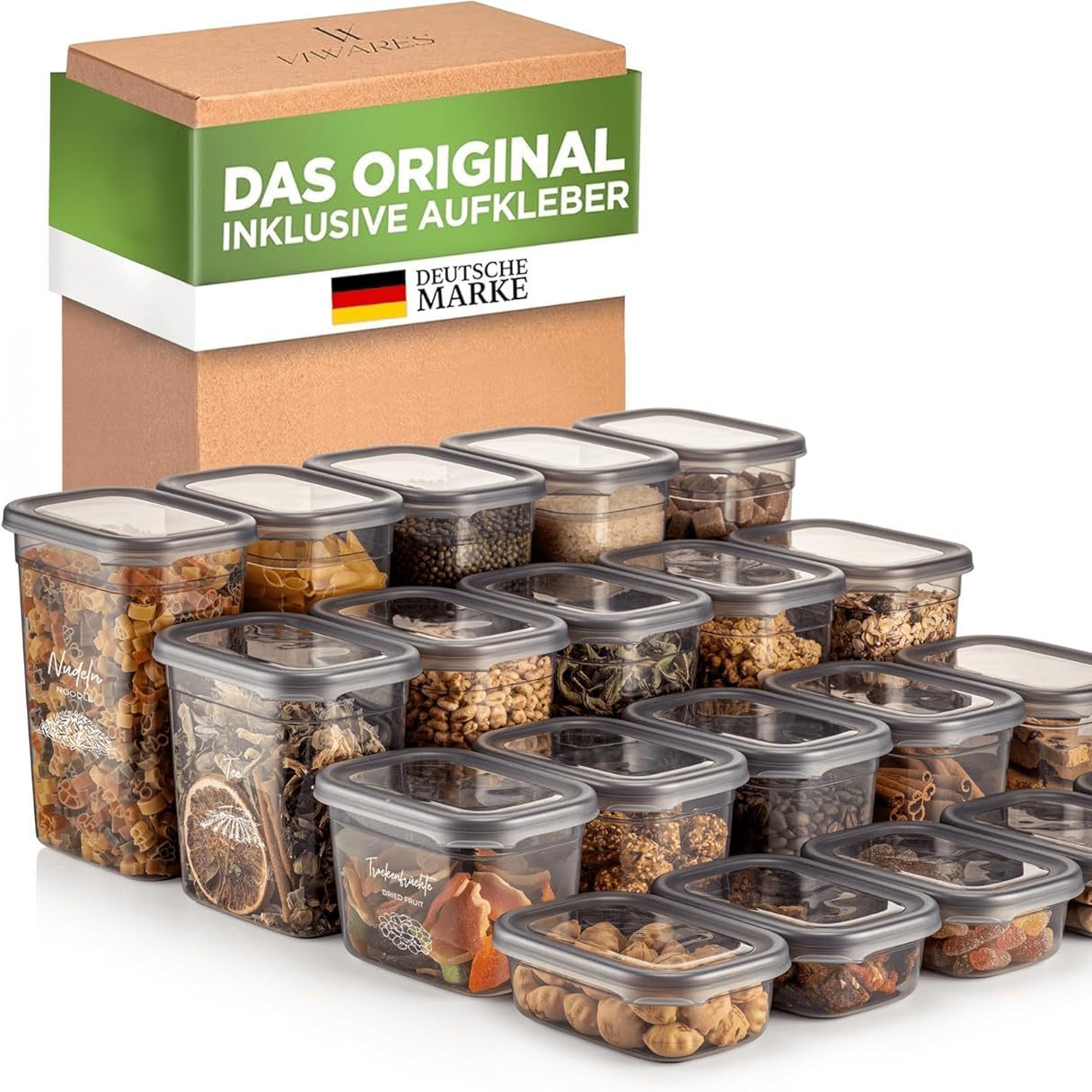 E-shop Viwares luftdichte Vorratsdosen mit Deckel | 20er Vorratsbehälter Set | Zur Müsli Mehl und Zucker Aufbewahrung | Praktische Aufbewahrungsbox