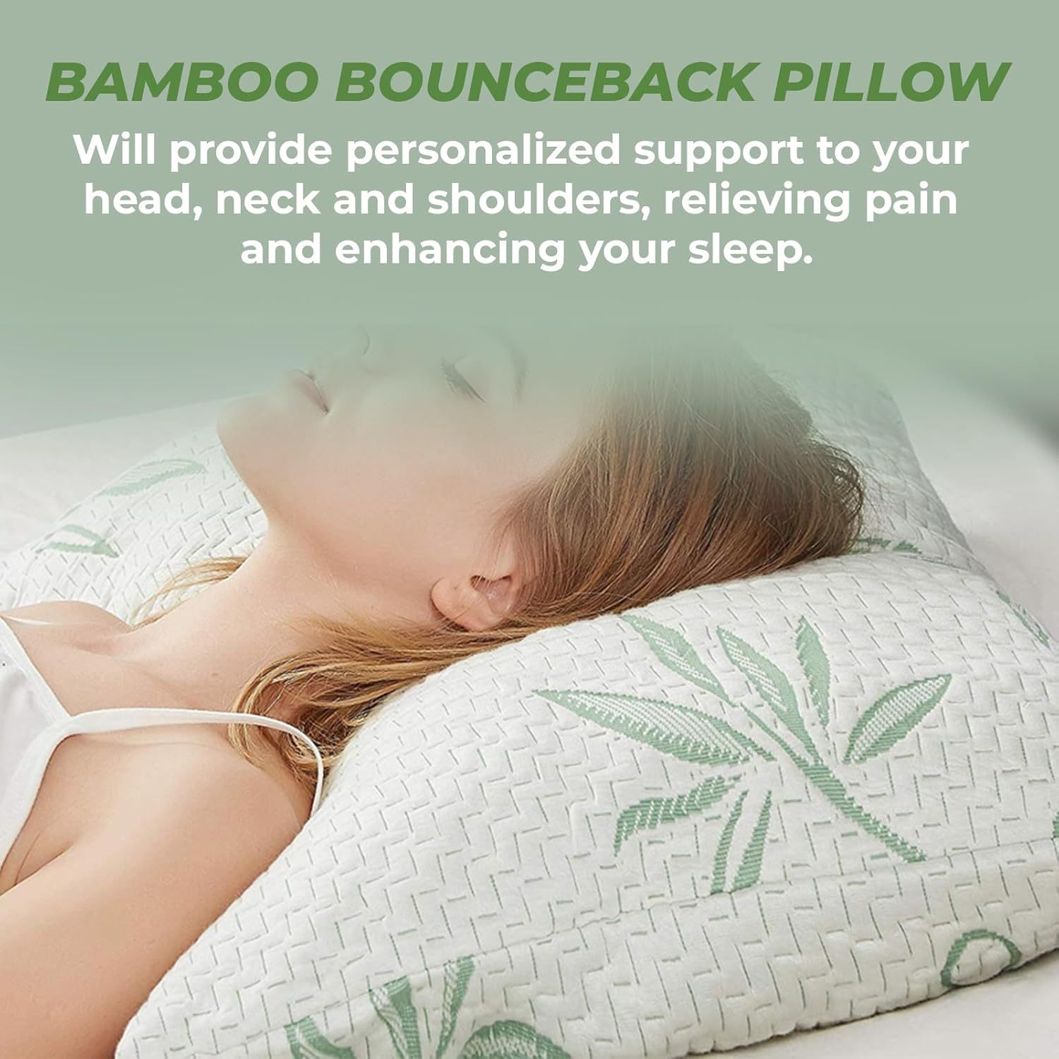 Bamboo Memory Foam Pillow Neck & Shoulder Support Sleeping Comfortable Bed Pillows with Removable Covers Hypoallergenic Pillow for Side & Back Sleepers