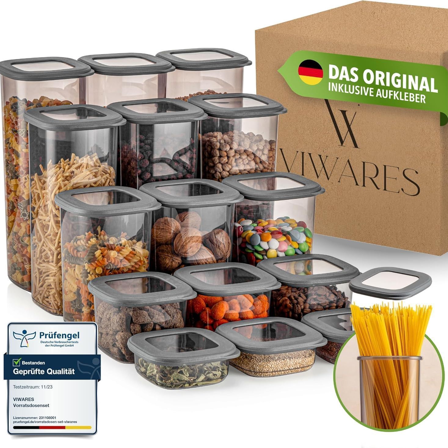 E-shop Viwares Vorratsdosen mit Deckel Luftdicht, 15er Vorratsbehälter Set, Vorratsdose zur Müsli Mehl Aufbewahrung Küche, Praktische Organizer Küche,